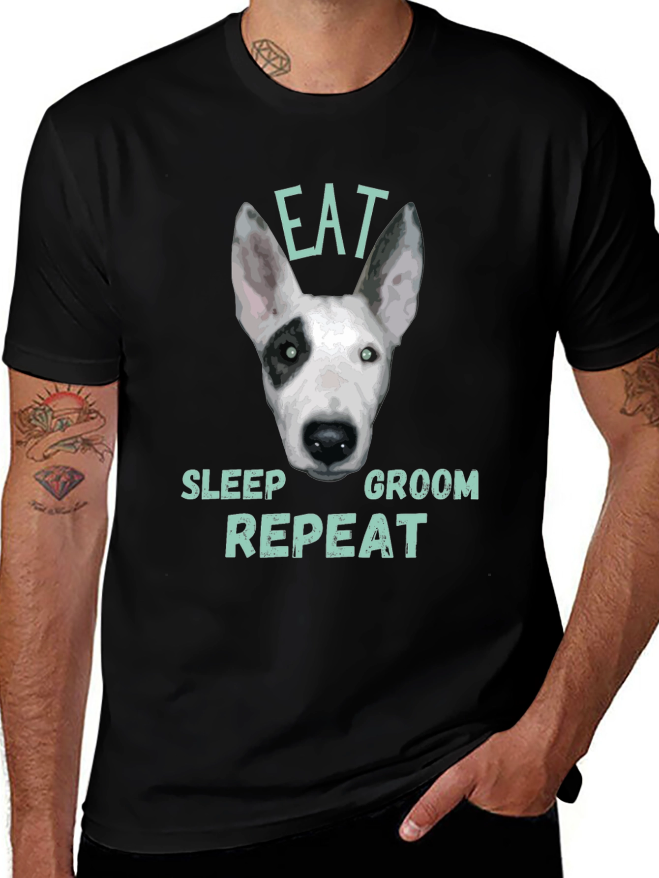 Black Eat Sleep Groom Repeat Dog T-Shirt main image