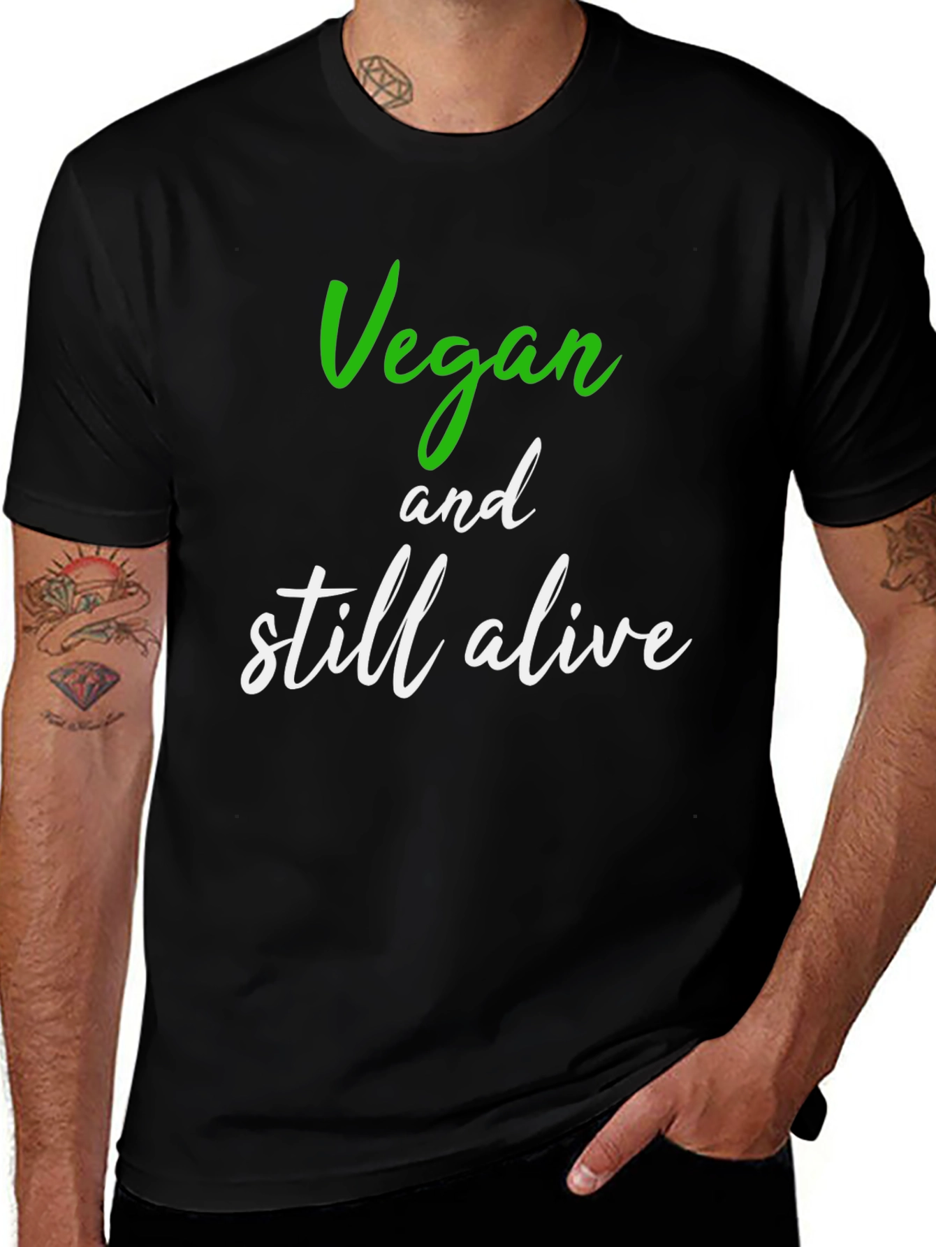 Variant 5 of Vegan and Still Alive Graphic Tee - Black Cotton T-Shirt