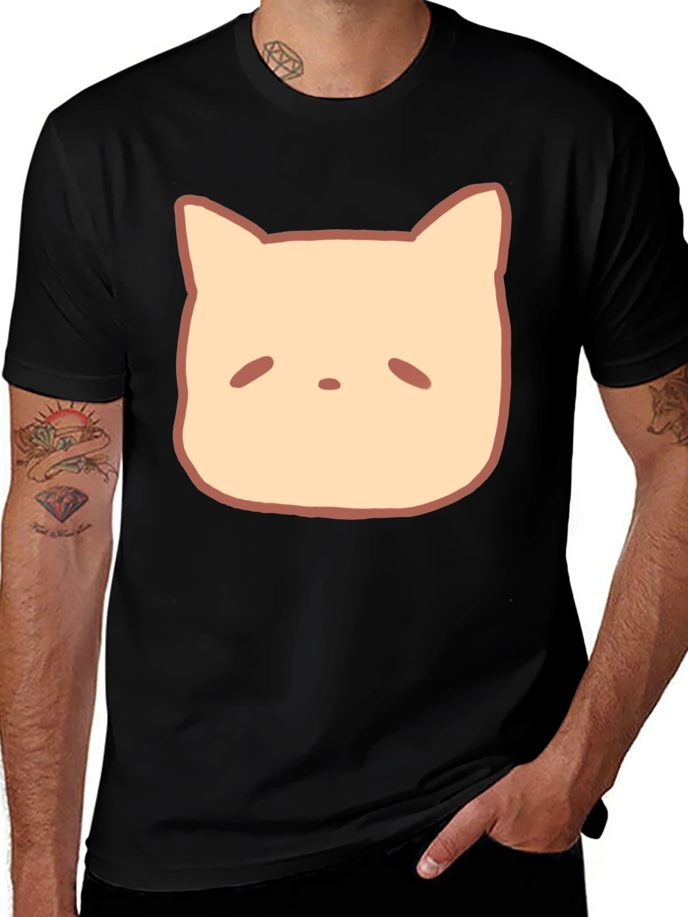 Variant 22 of Minimalist Cat Face Graphic Tee - Black