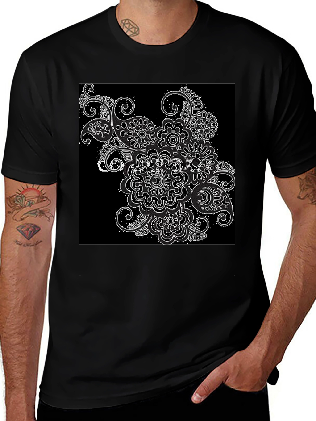 Variant 22 of Black T-Shirt with Floral Paisley Design