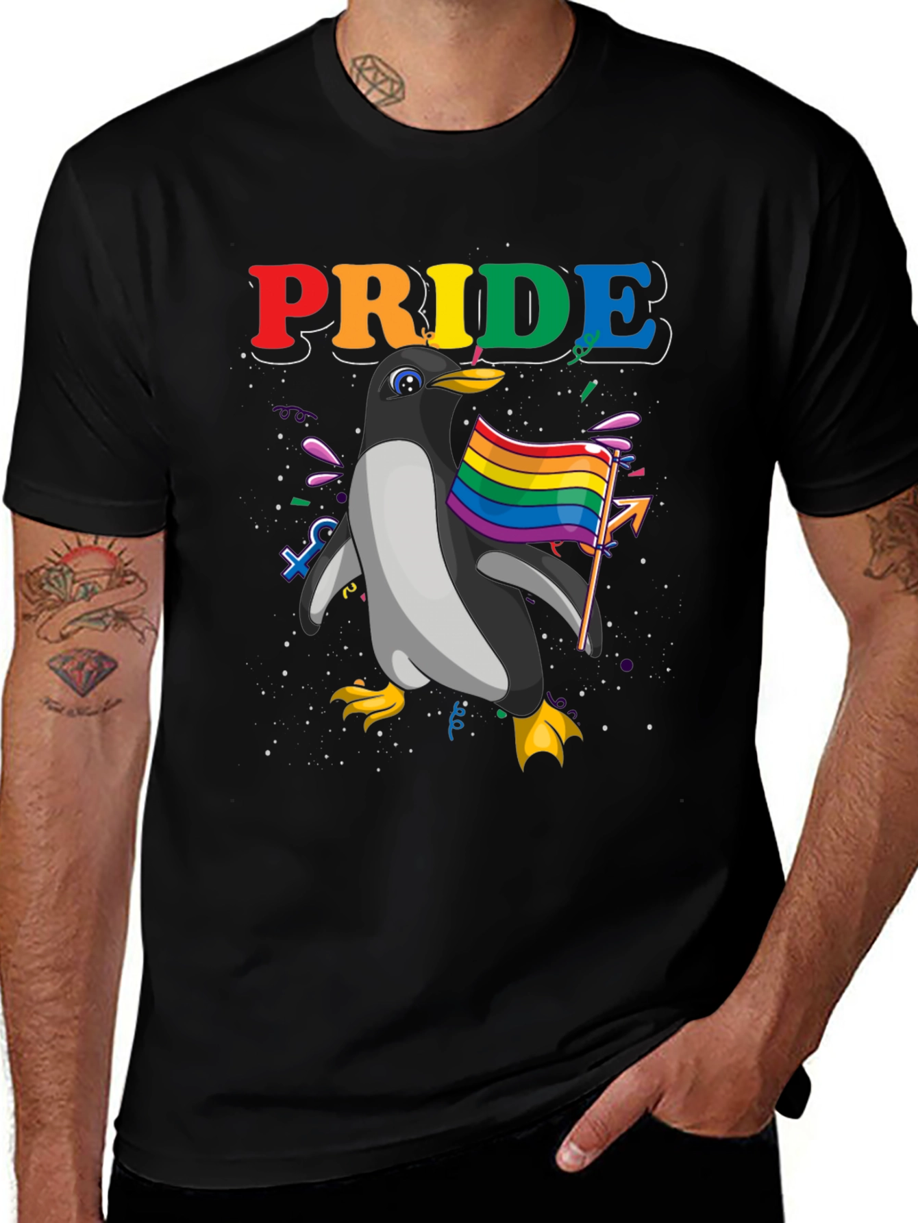 Variant 28 of Pride Penguin Graphic Tee - Black Unisex T-Shirt