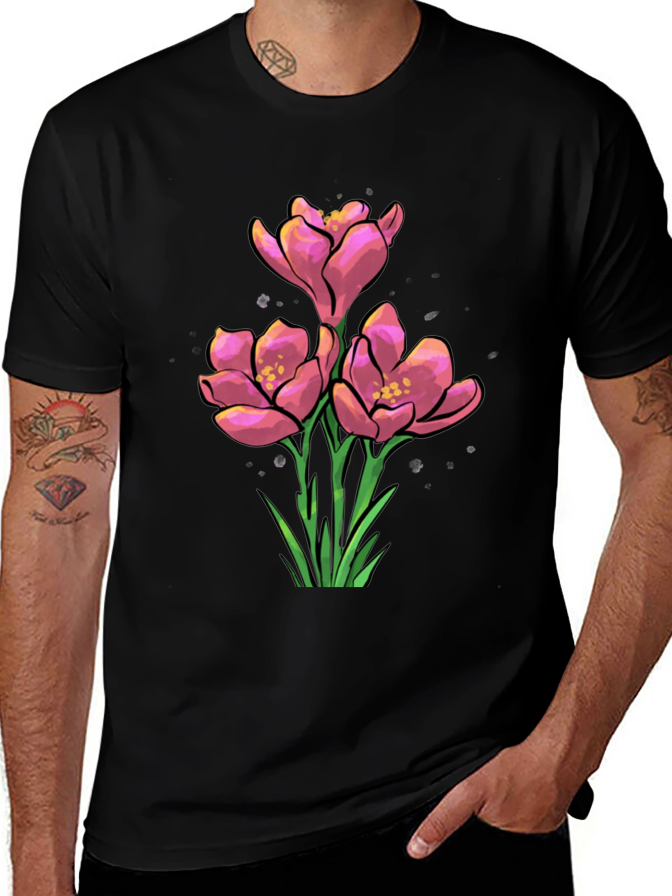 Variant 6 of Floral Graphic Tee - Black Cotton T-Shirt