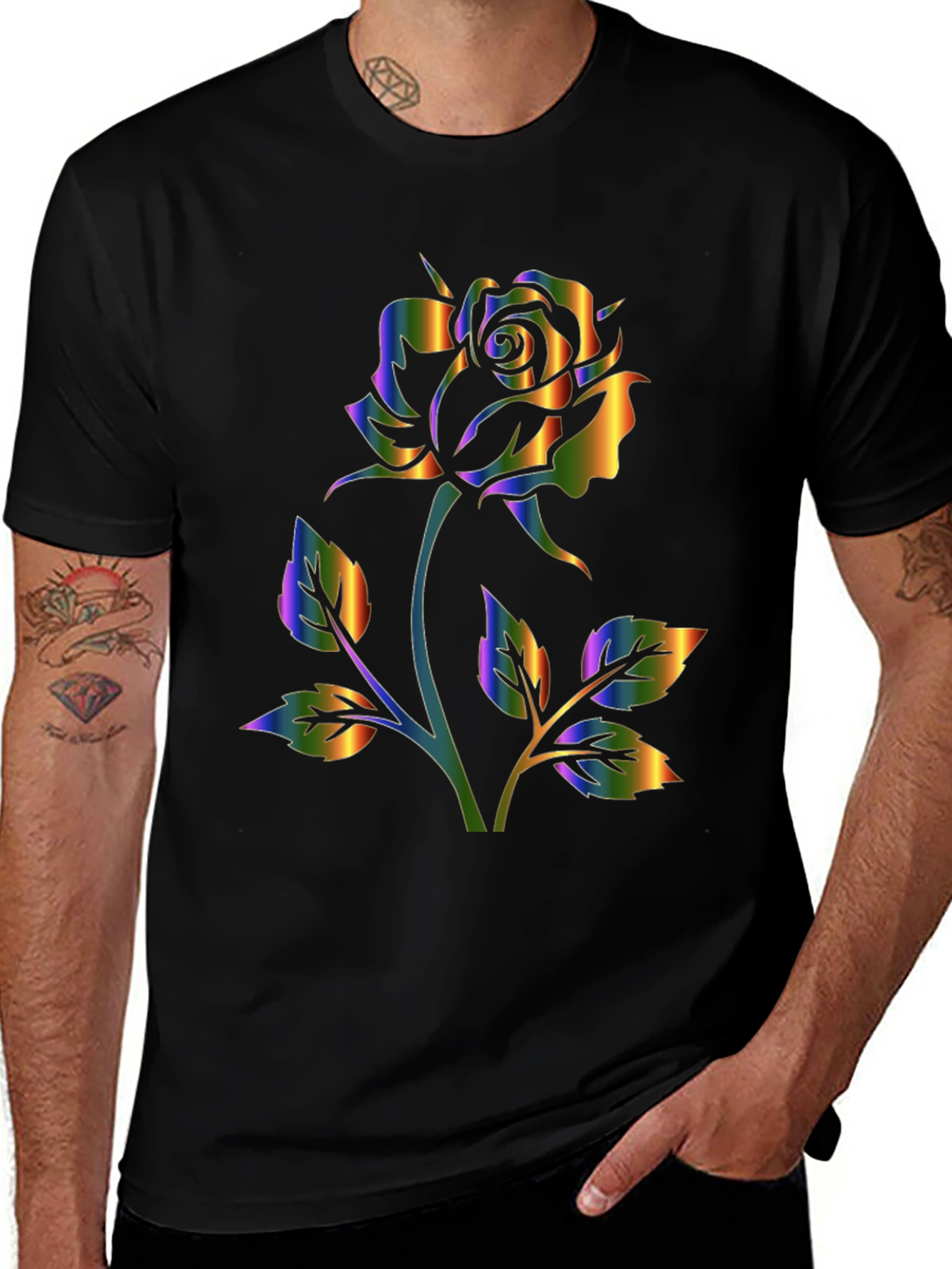 Variant 14 of Rainbow Rose Graphic Black T-Shirt