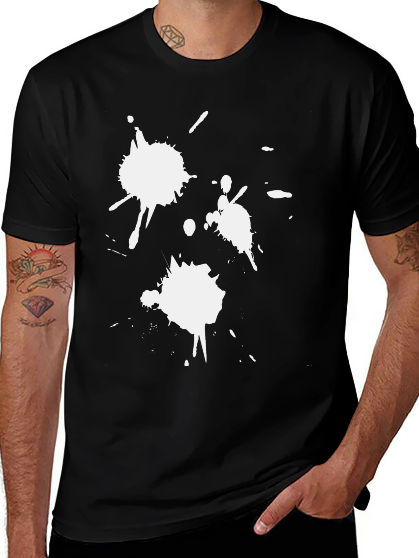 Variant 20 of Black T-Shirt with White Paint Splatter Design