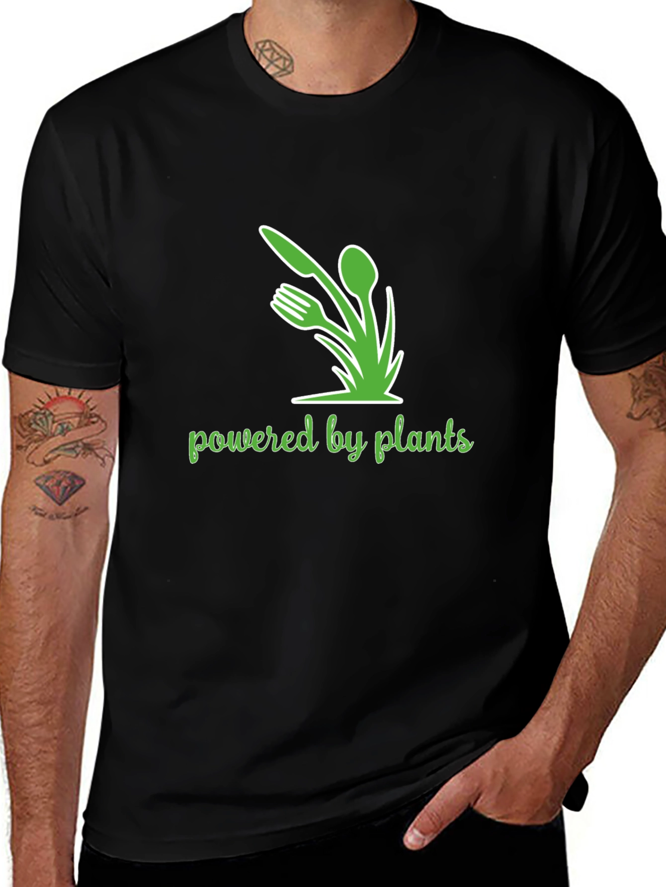 Black Powered By Plants Graphic Tee - Vegan Lifestyle Shirt main image