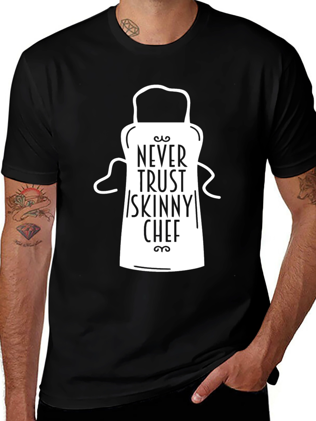 Variant 23 of Never Trust Skinny Chef Graphic Tee - Unisex Black T-Shirt