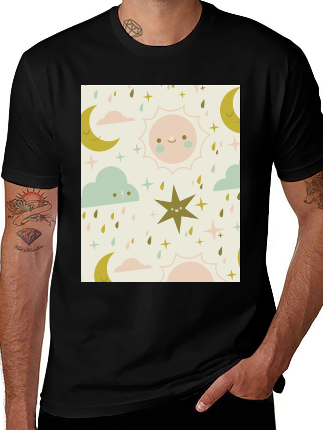 Variant 12 of Cute Celestial Pattern Black T-Shirt