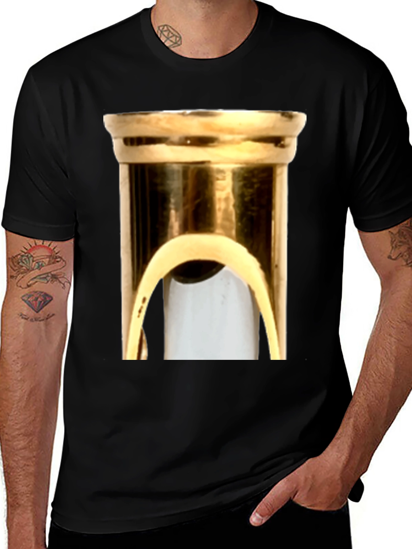 Black Abstract Brass Instrument Graphic Tee - Soft Cotton Blend main image