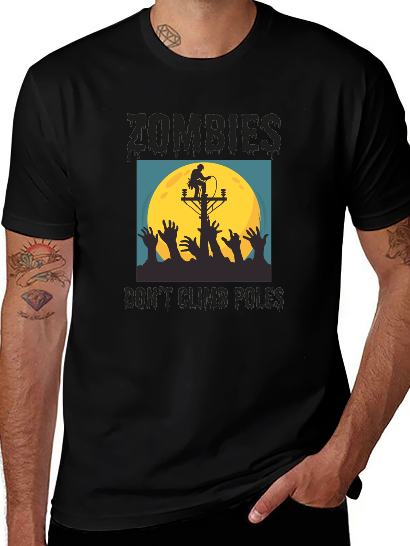 Black Zombies Don't Climb Poles T-Shirt - Halloween Humor main image