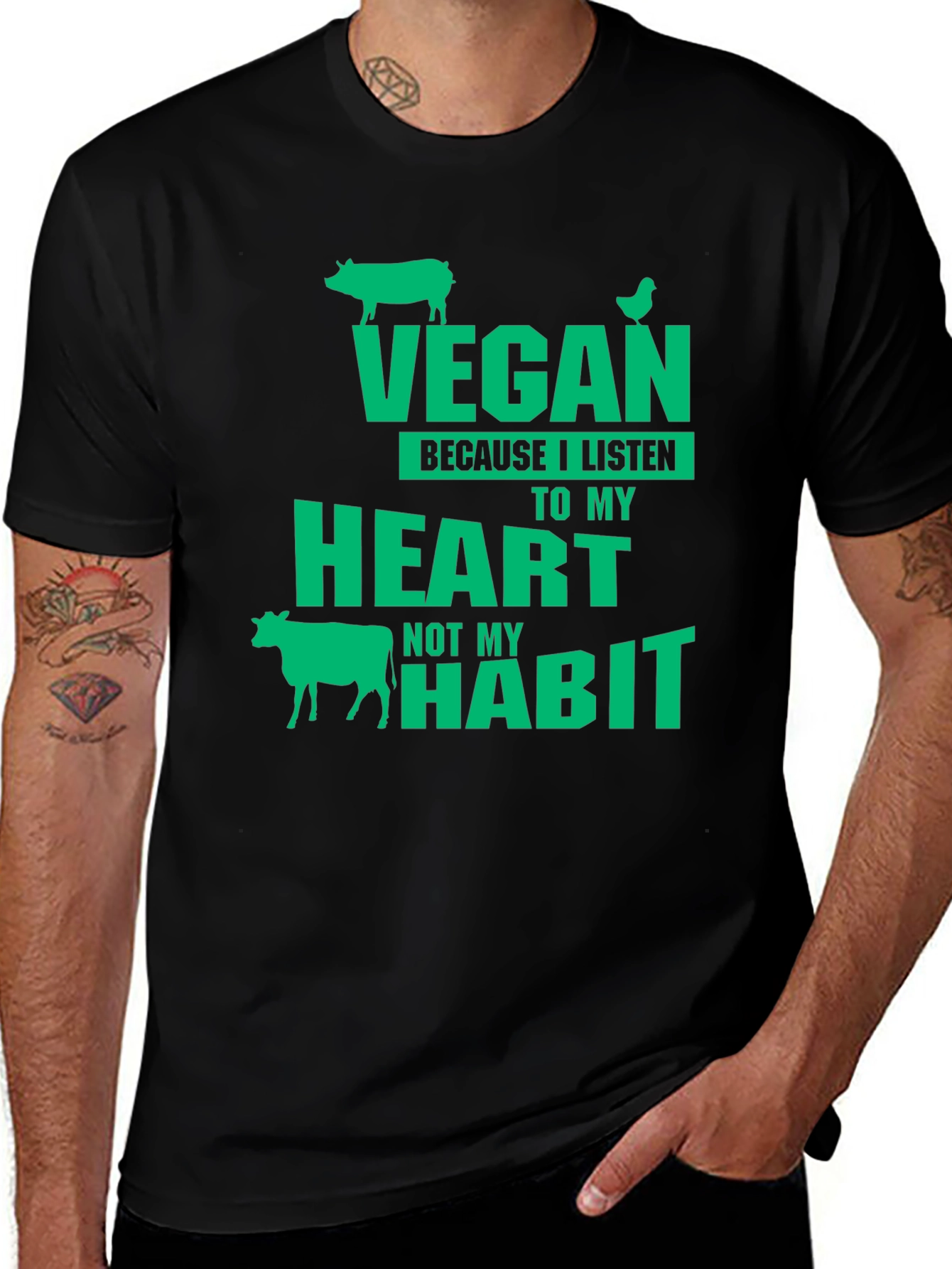 Variant 18 of Vegan Heart T-Shirt - Listen to Your Heart Not Habit