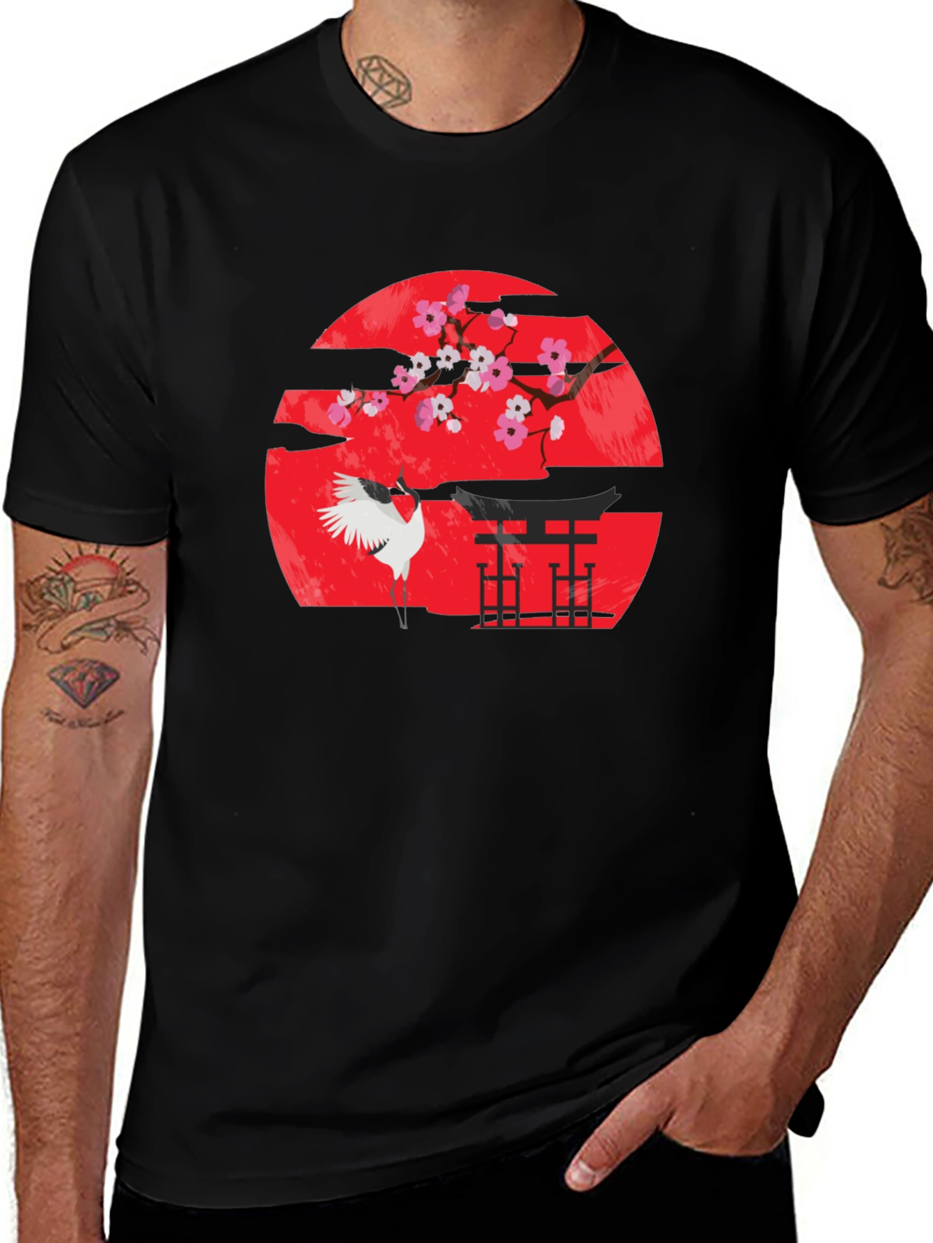 Variant 16 of Japanese Crane Blossom Graphic Tee