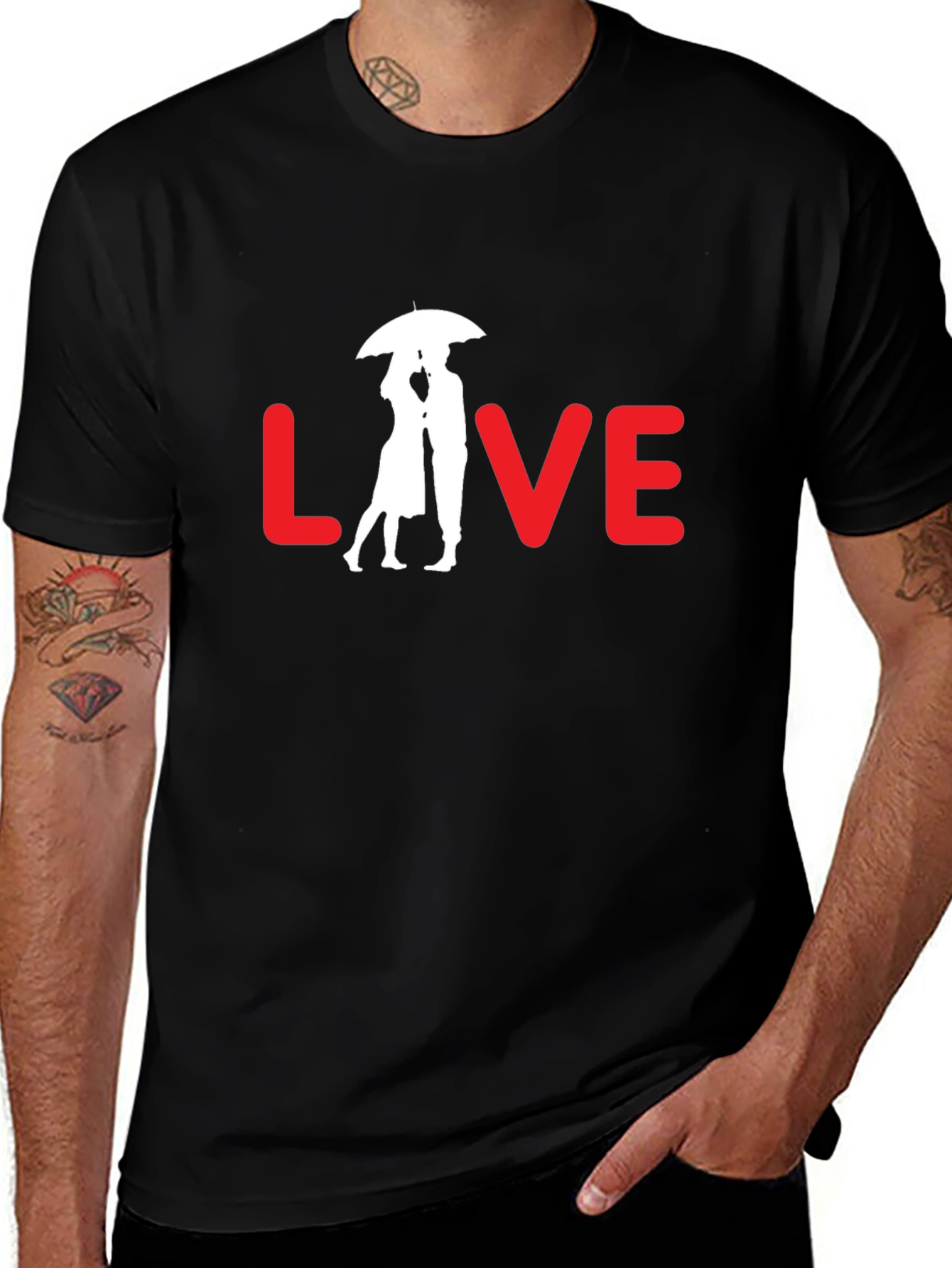 Love Couple Under Umbrella Graphic Tee