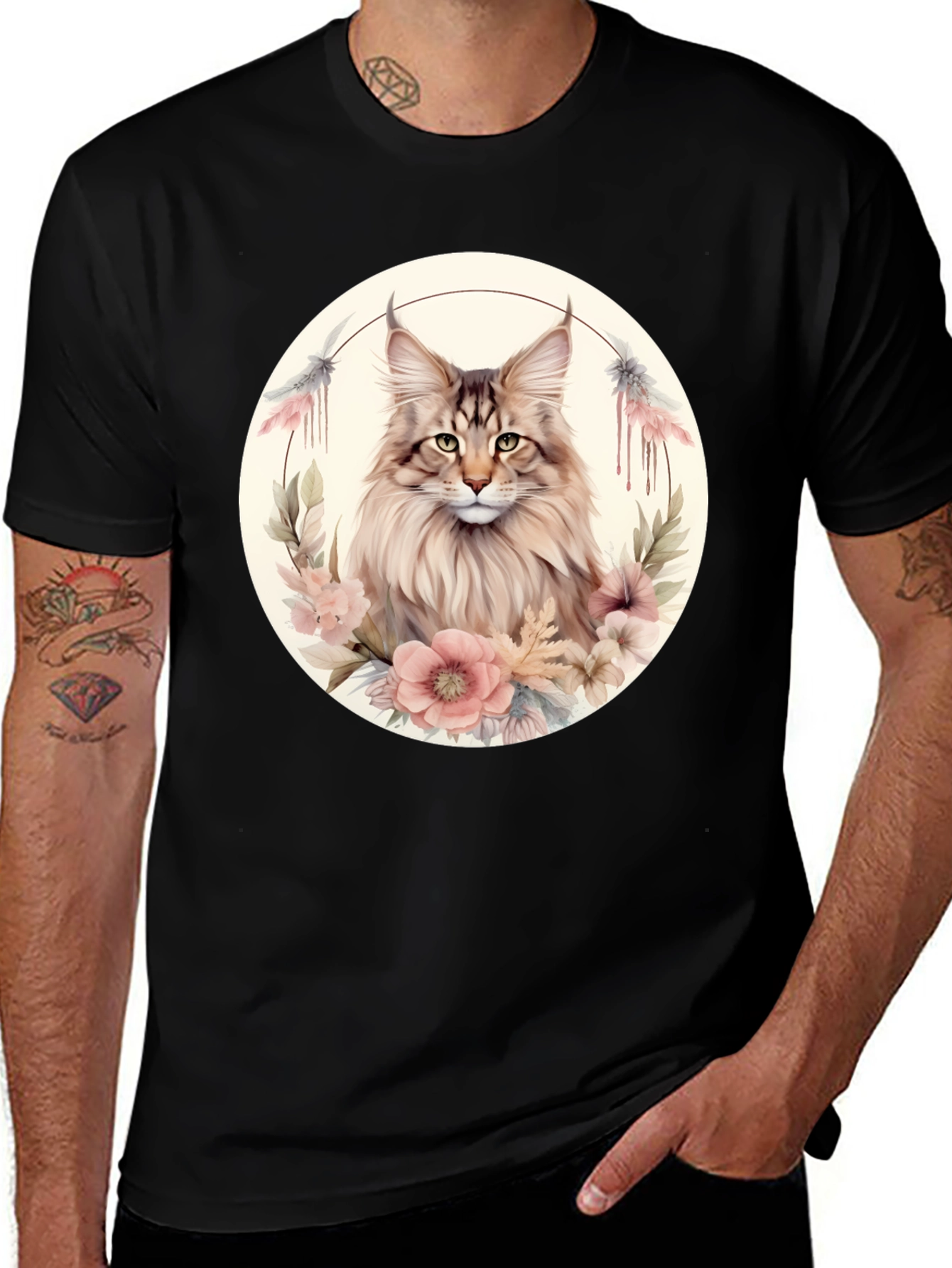Variant 23 of Maine Coon Cat Floral T-Shirt