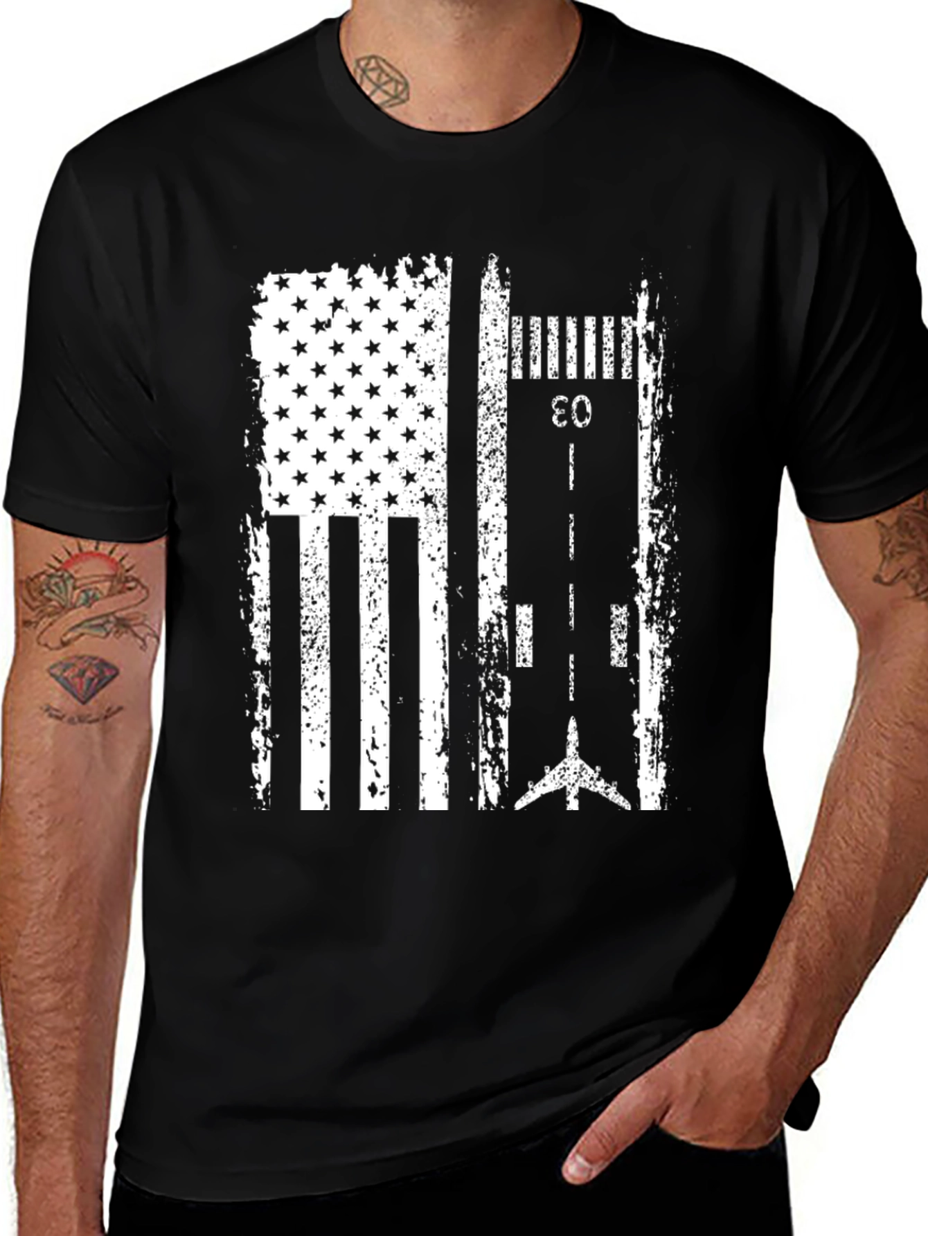 Variant 12 of American Flag Runway Aviation T-Shirt