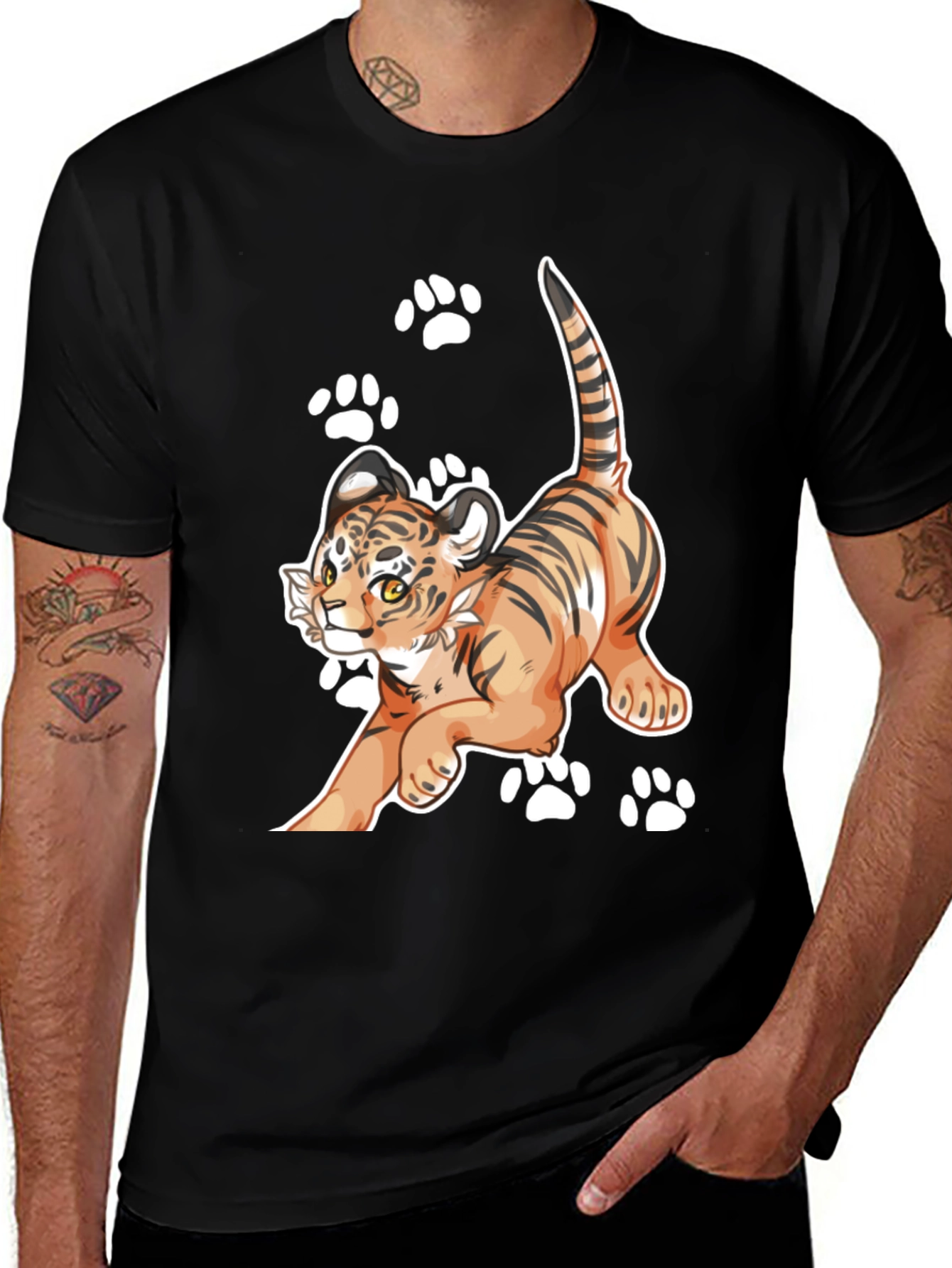 Variant 29 of Cute Tiger Cub Graphic Tee - Black