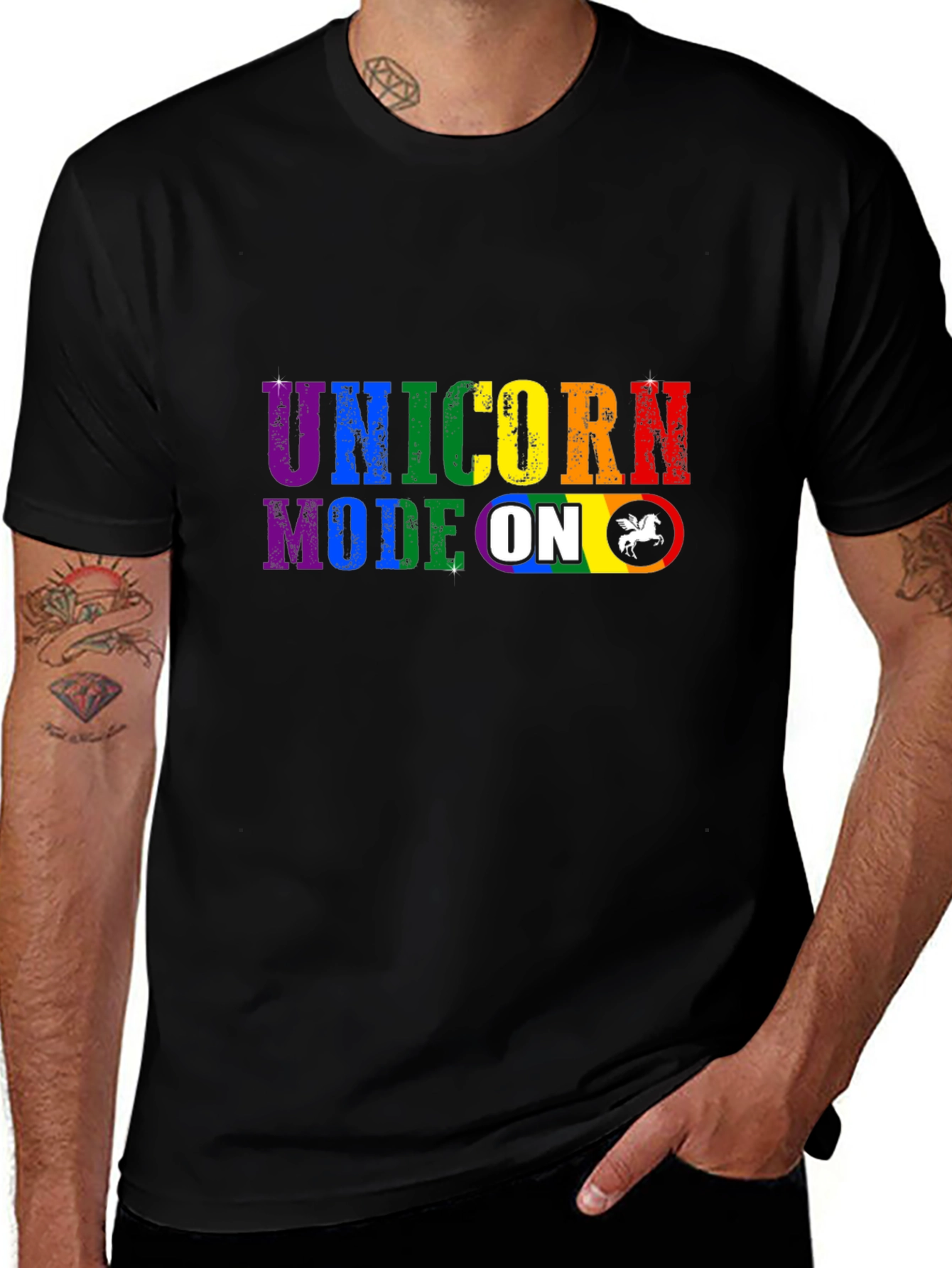 Variant 29 of Unicorn Mode On T-Shirt - Rainbow Pride Design