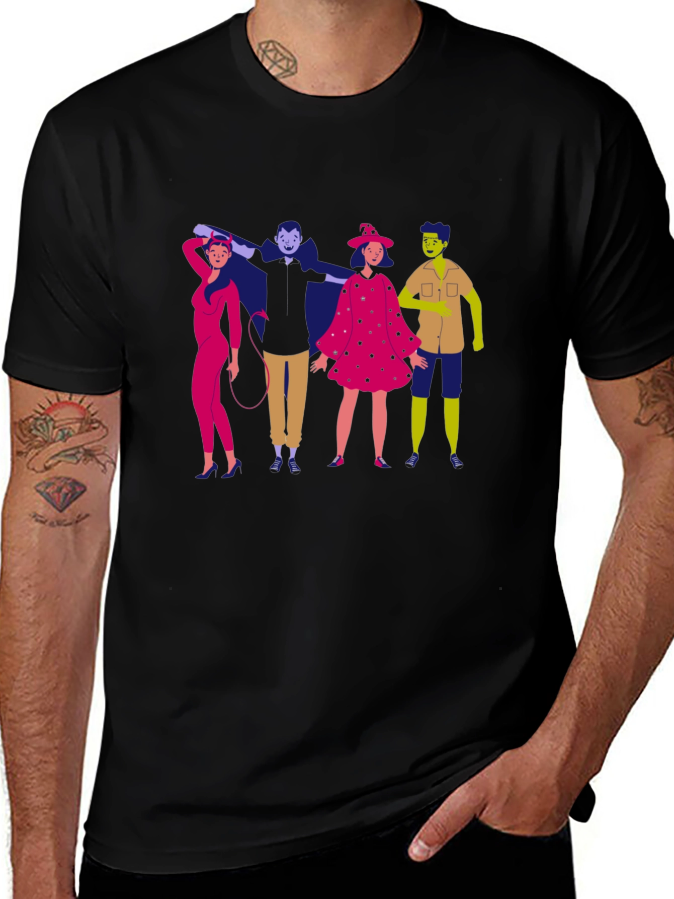 Halloween Characters Black Tee