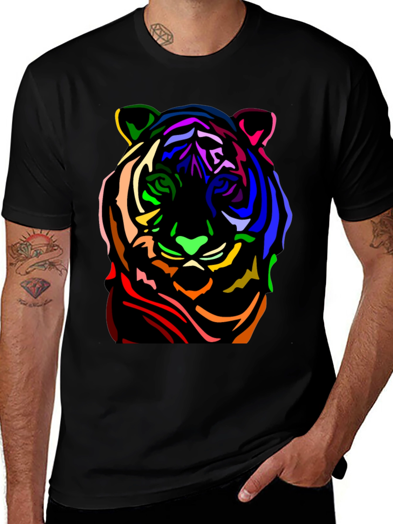 Variant 19 of Colorful Tiger Graphic Black T-Shirt