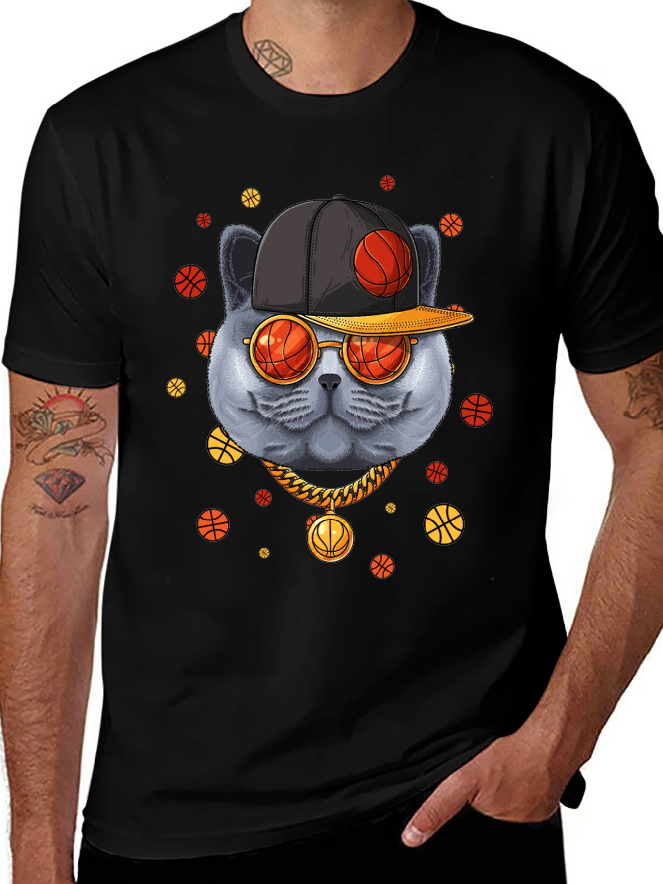 Variant 2 of Basketball Cat Graphic Tee - Cool & Unique Design