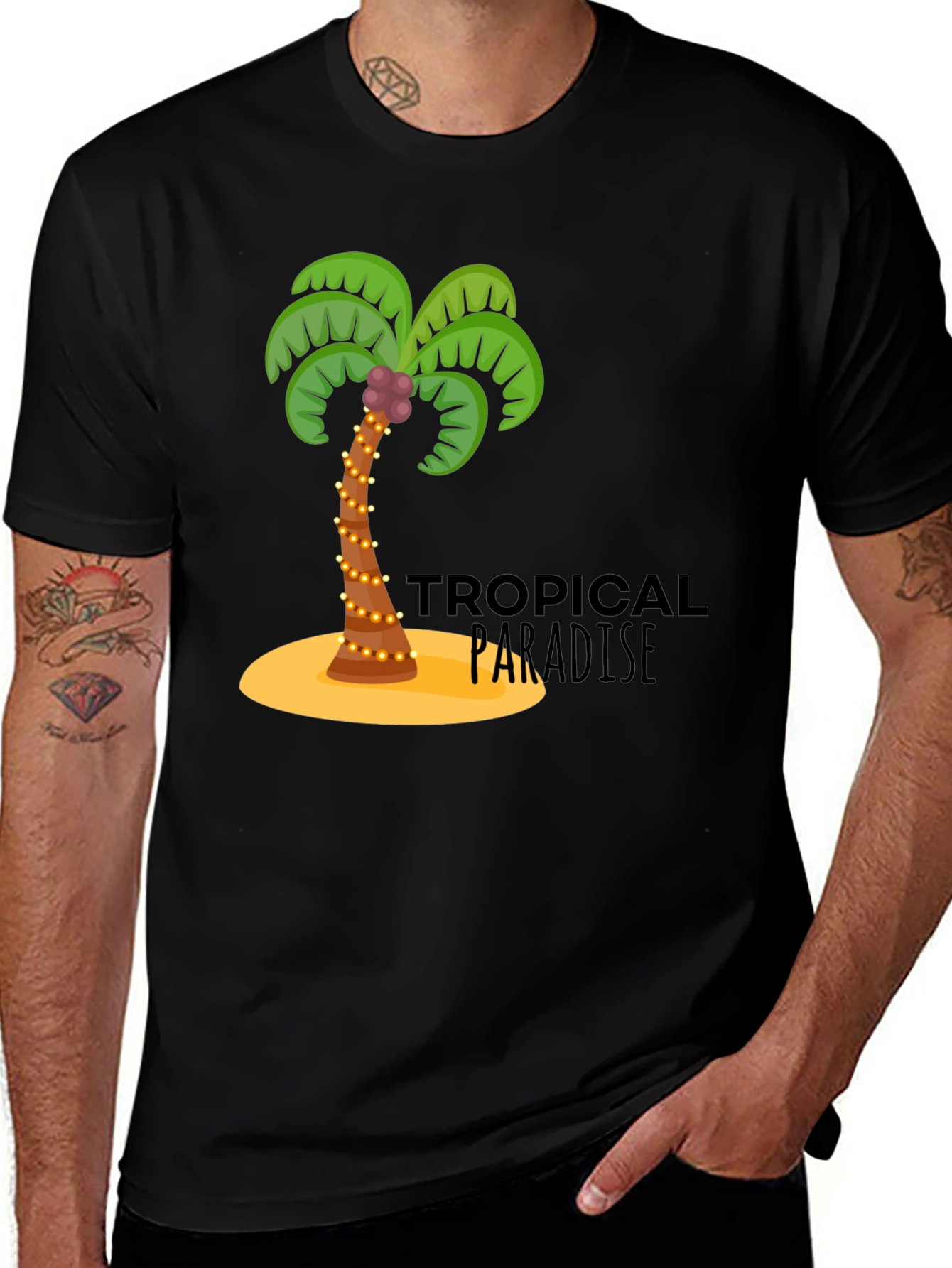 Tropical Paradise Black Graphic T-Shirt