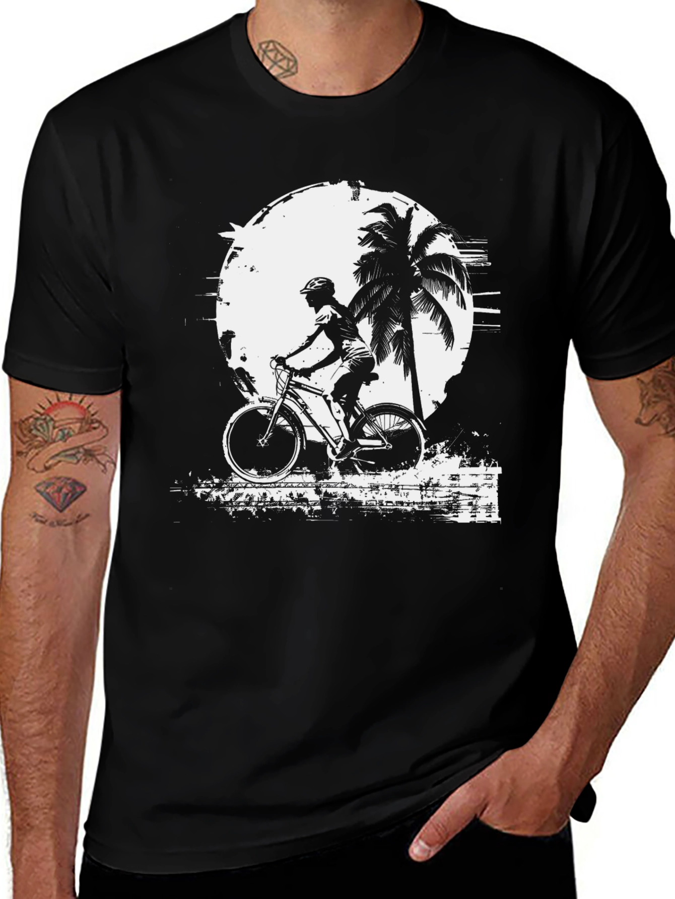 Variant 10 of Biker Palm Tree Graphic Black T-Shirt