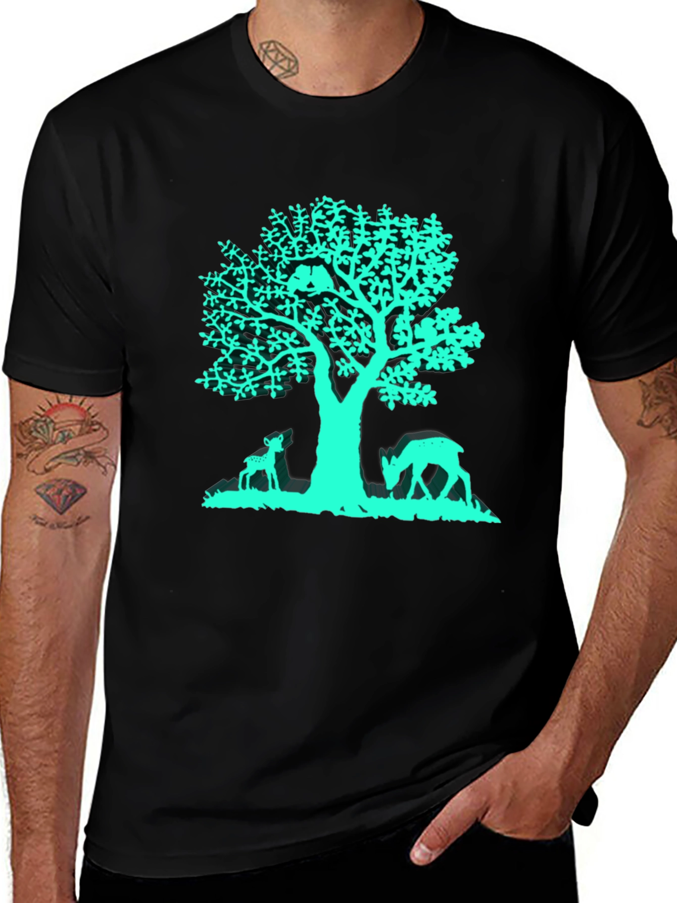Variant 13 of Tree & Deer Graphic Tee - Black