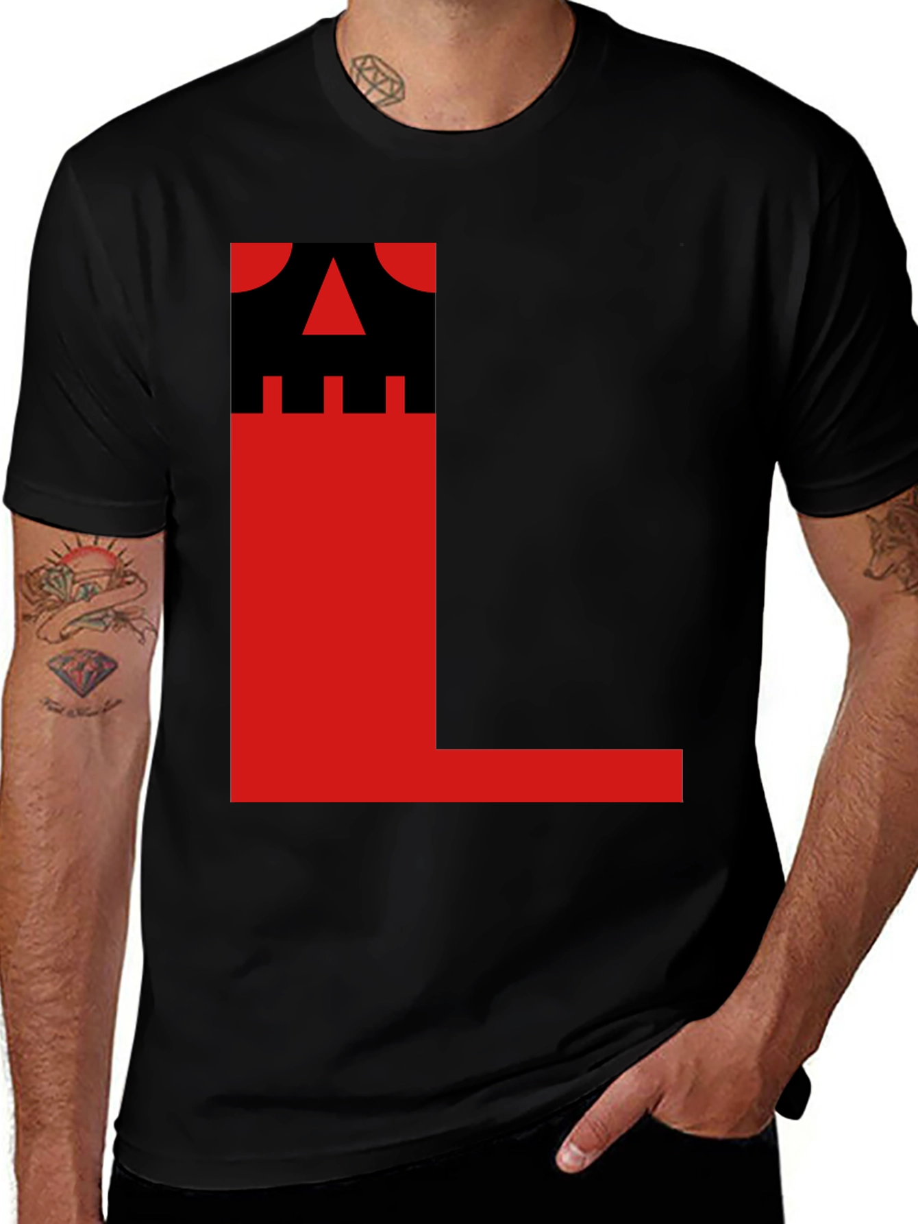 Variant 27 of Bold Graphic Tee - Black with Red L Design
