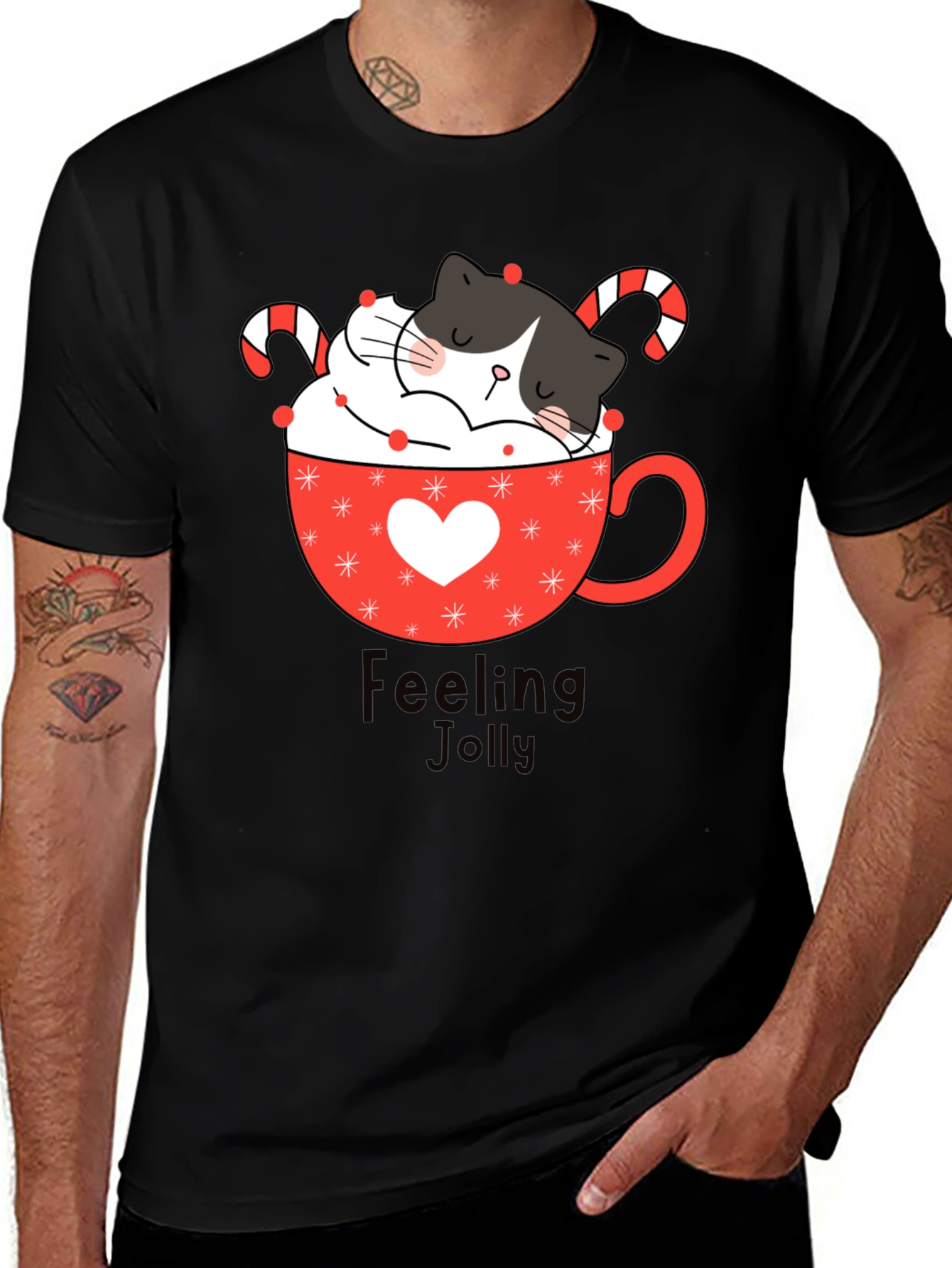 Feeling Jolly Cat T-Shirt - Festive Holiday Tee