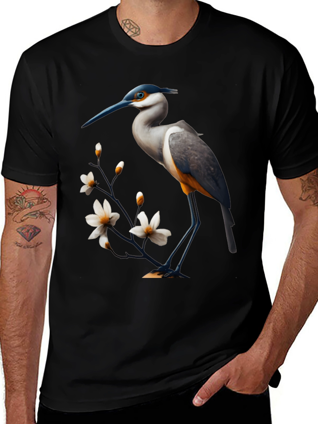 Variant 26 of Heron & Blossom Graphic Tee - Stylish Bird Design