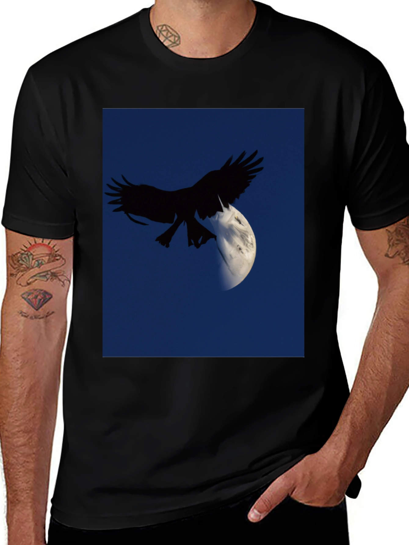 Variant 24 of Eagle and Moon Graphic Black T-Shirt