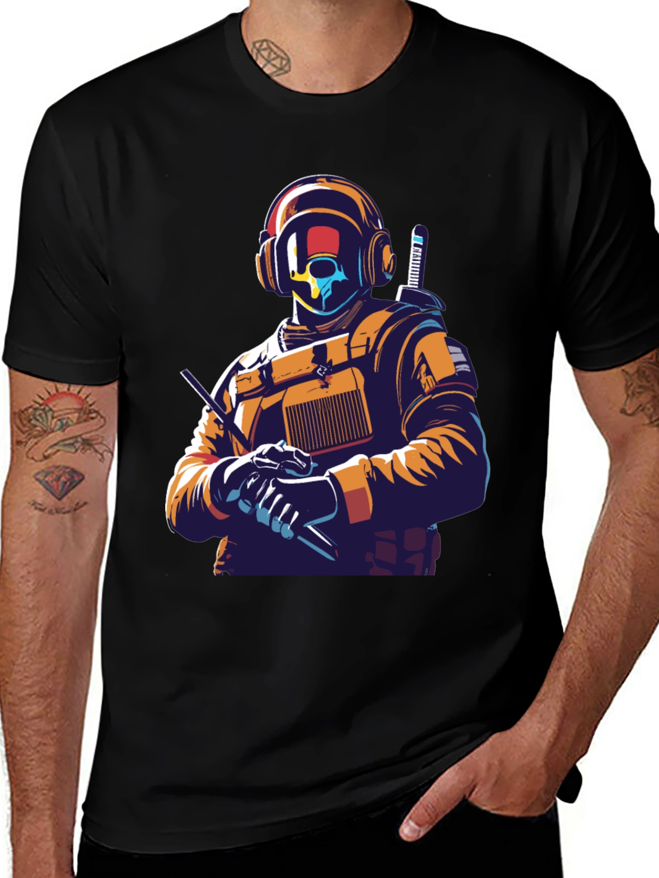 Variant 20 of Tactical Soldier Graphic Print Black T-Shirt