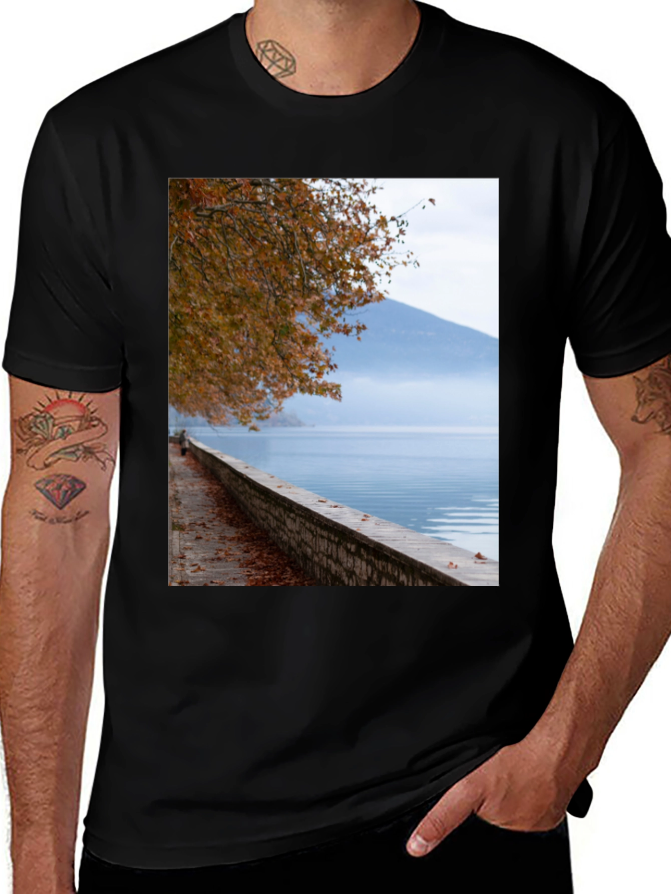 Black Scenic Lakeside View Graphic Tee main image
