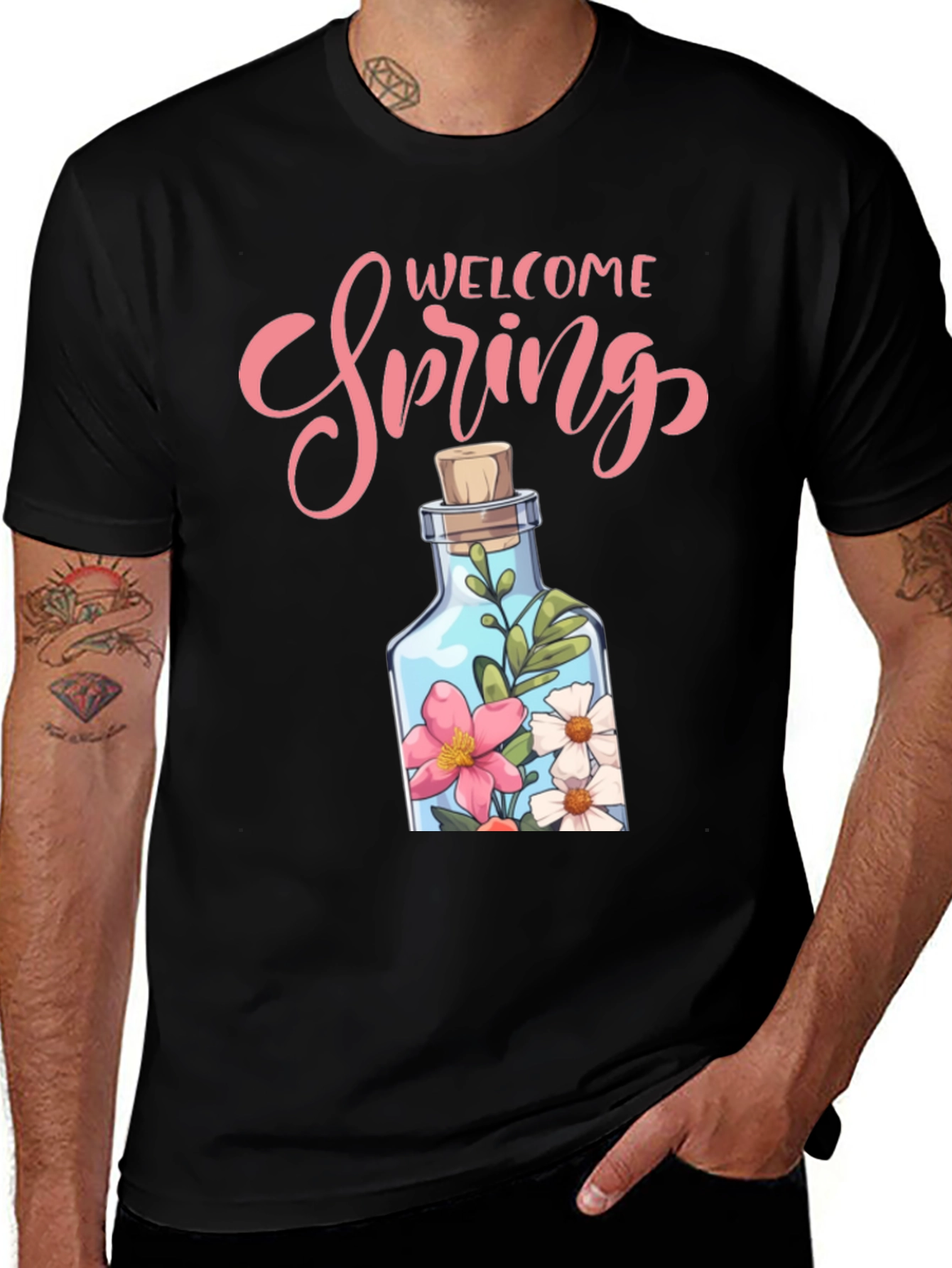 Variant 30 of Welcome Spring Graphic Tee - Floral Bottle Design