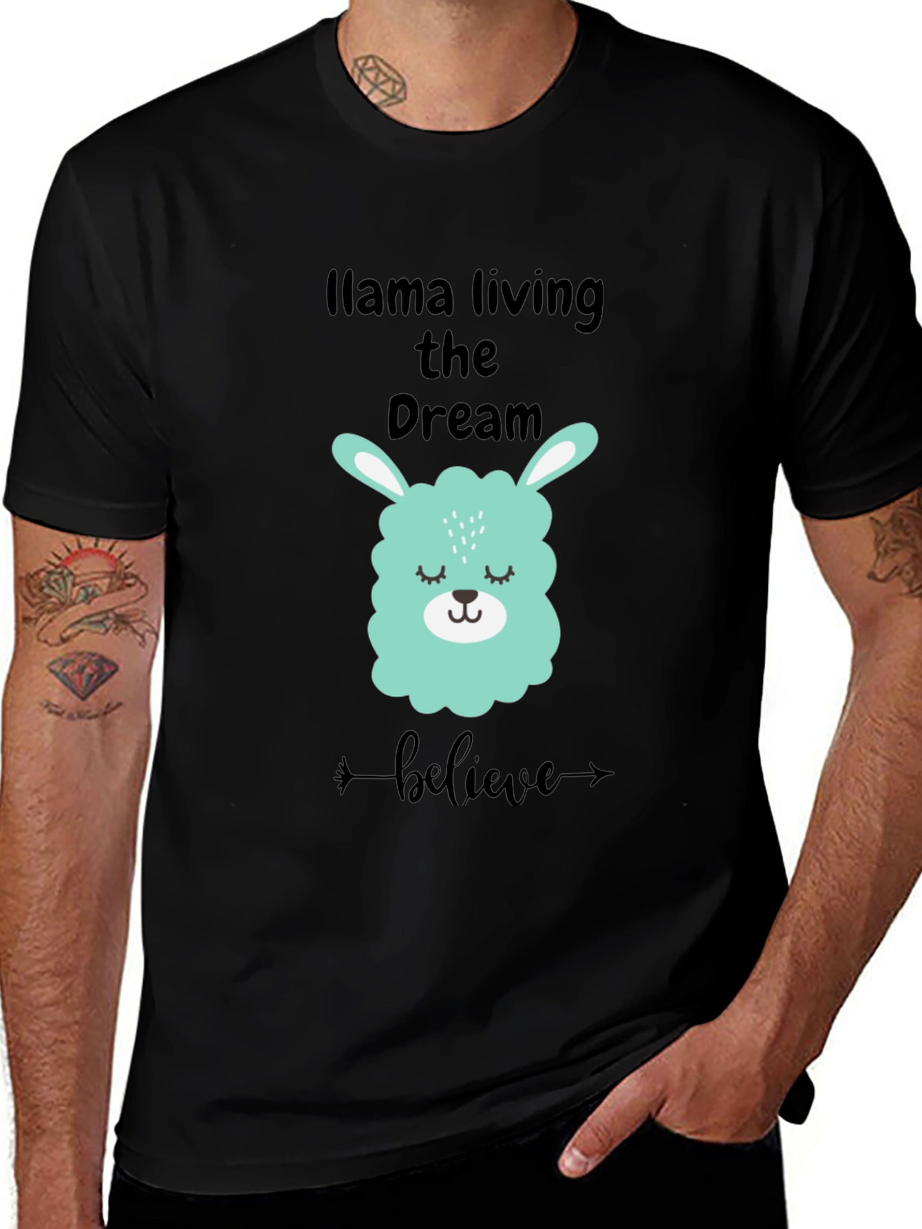 Variant 20 of Llama Living the Dream Black Graphic Tee