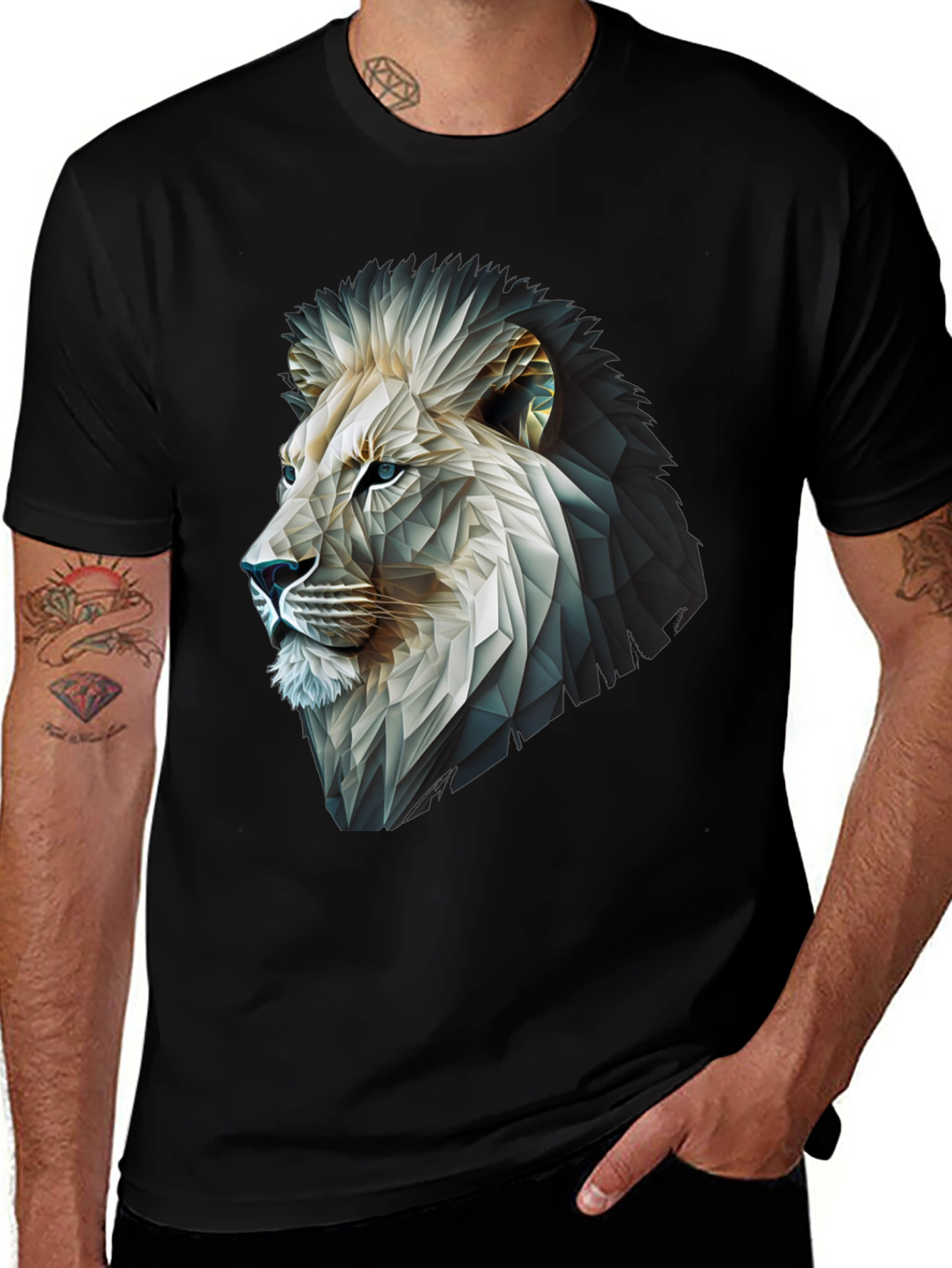 Variant 22 of Geometric Lion Graphic T-Shirt - Modern Black Tee