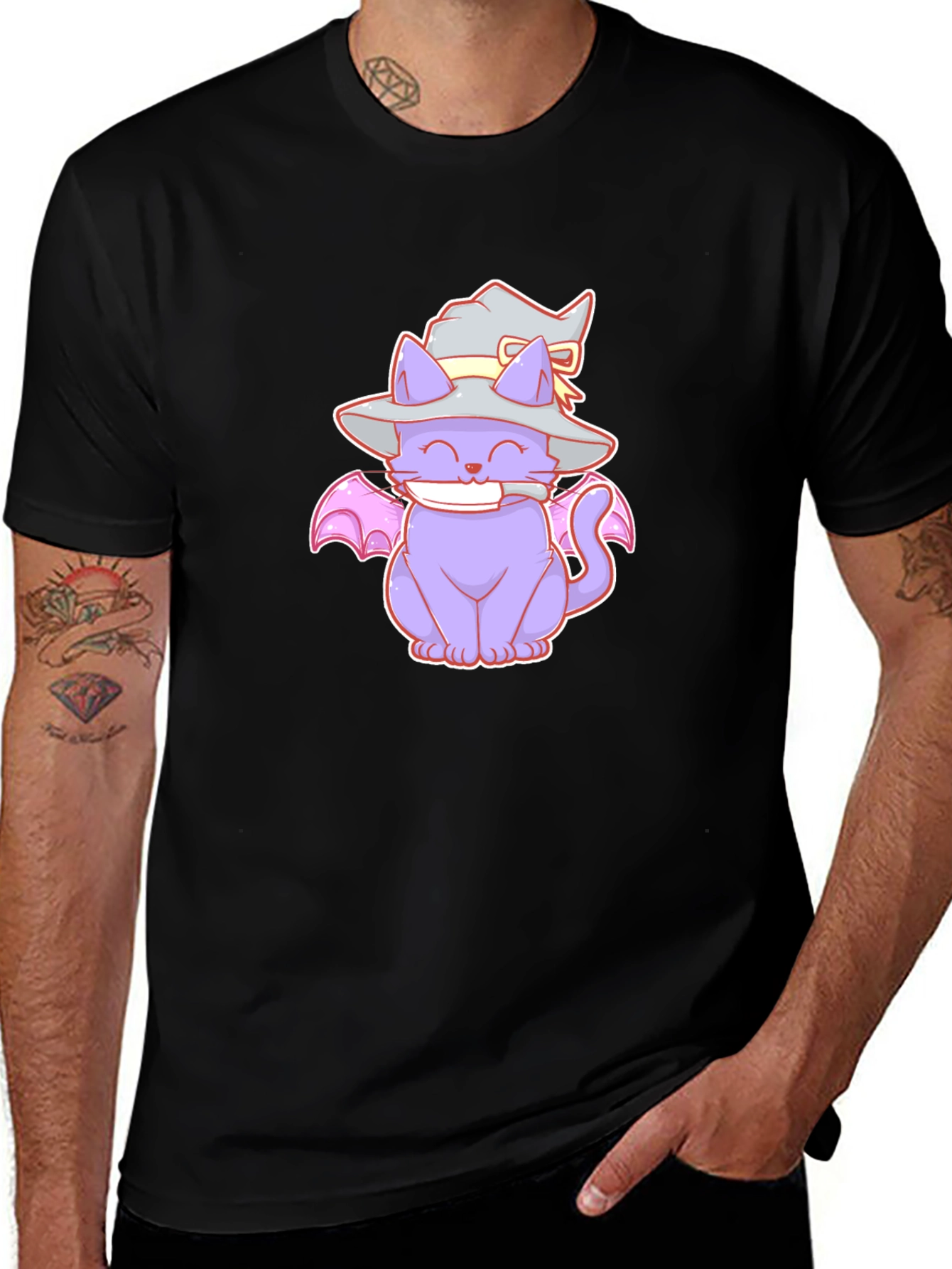 Variant 2 of Cute Cartoon Cat in Witch Hat Men's T-Shirt