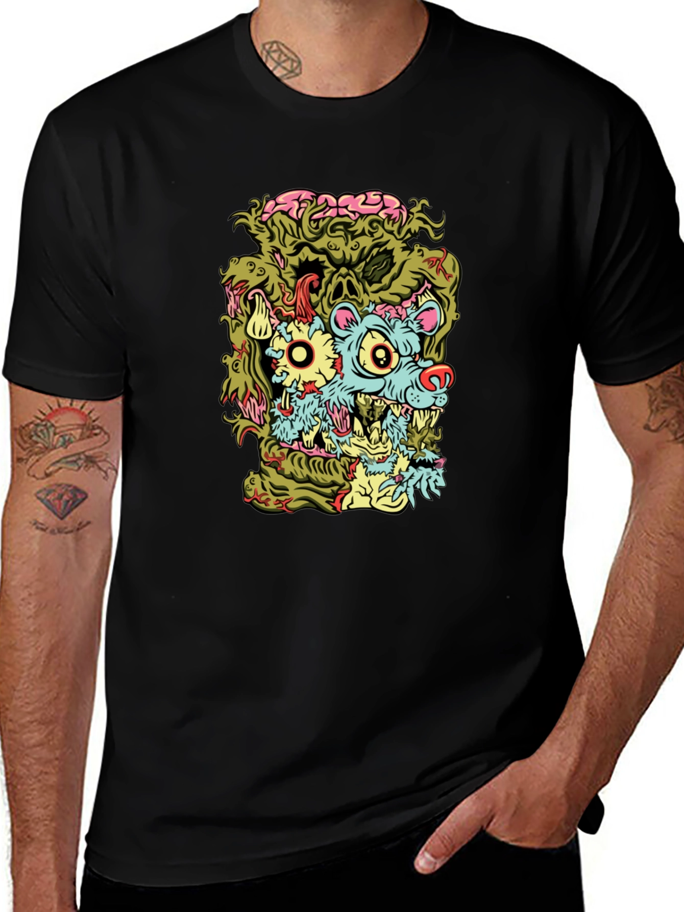 Variant 29 of Zombie Rat Graphic Print Black T-Shirt