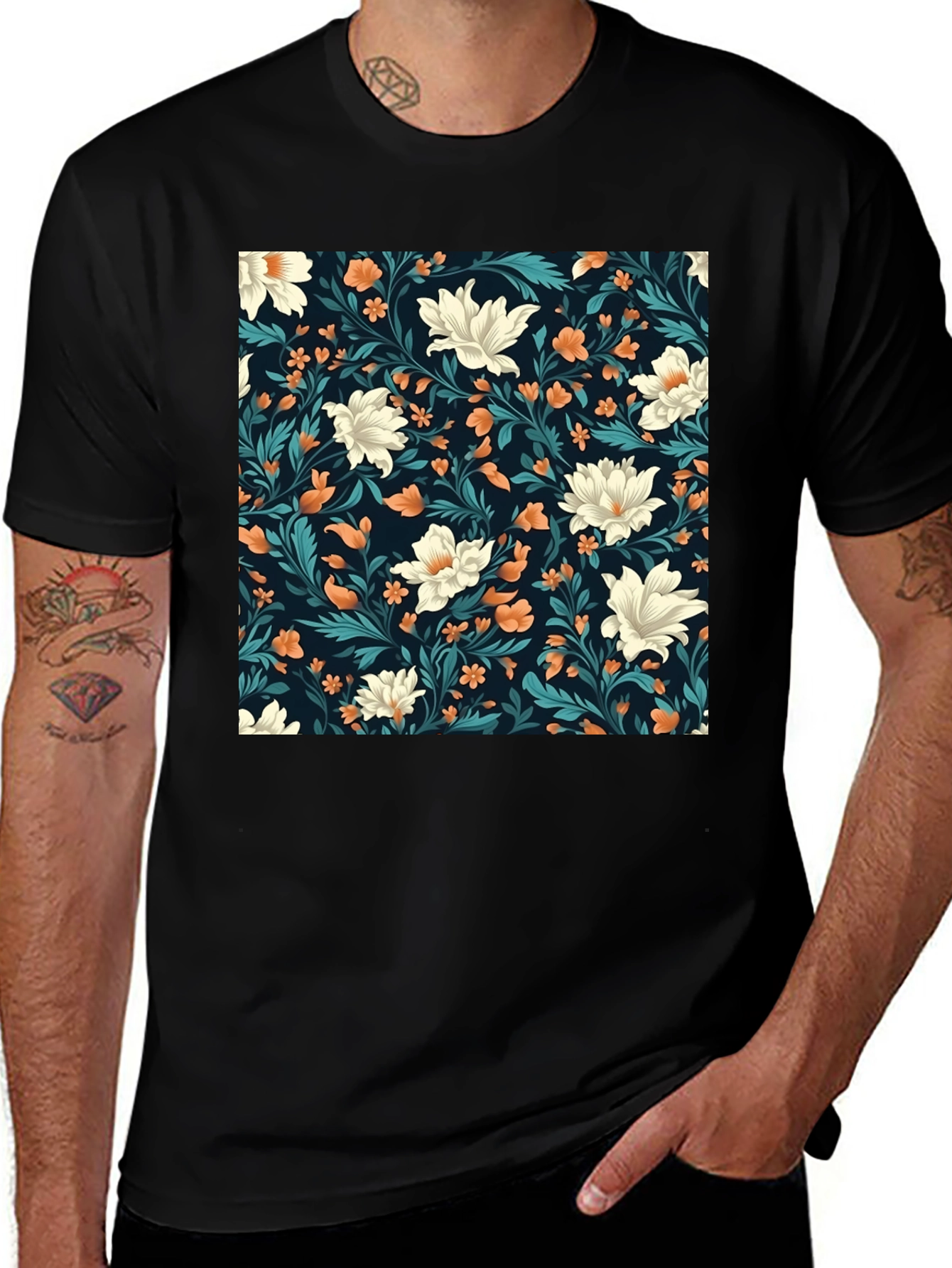 Variant 14 of Floral Pattern Black T-Shirt - Stylish Casual Wear