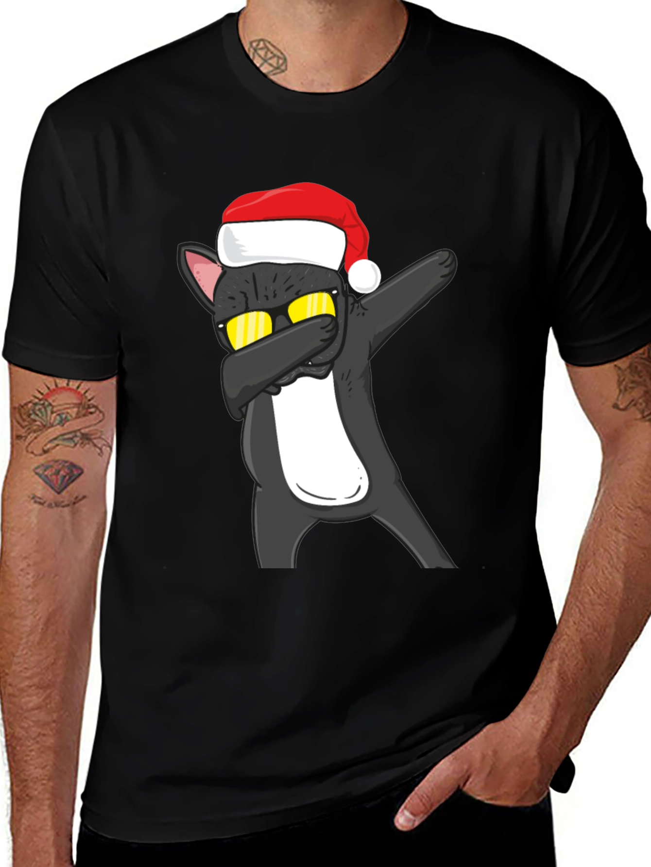 Variant 23 of Dabbing Cat in Santa Hat T-Shirt