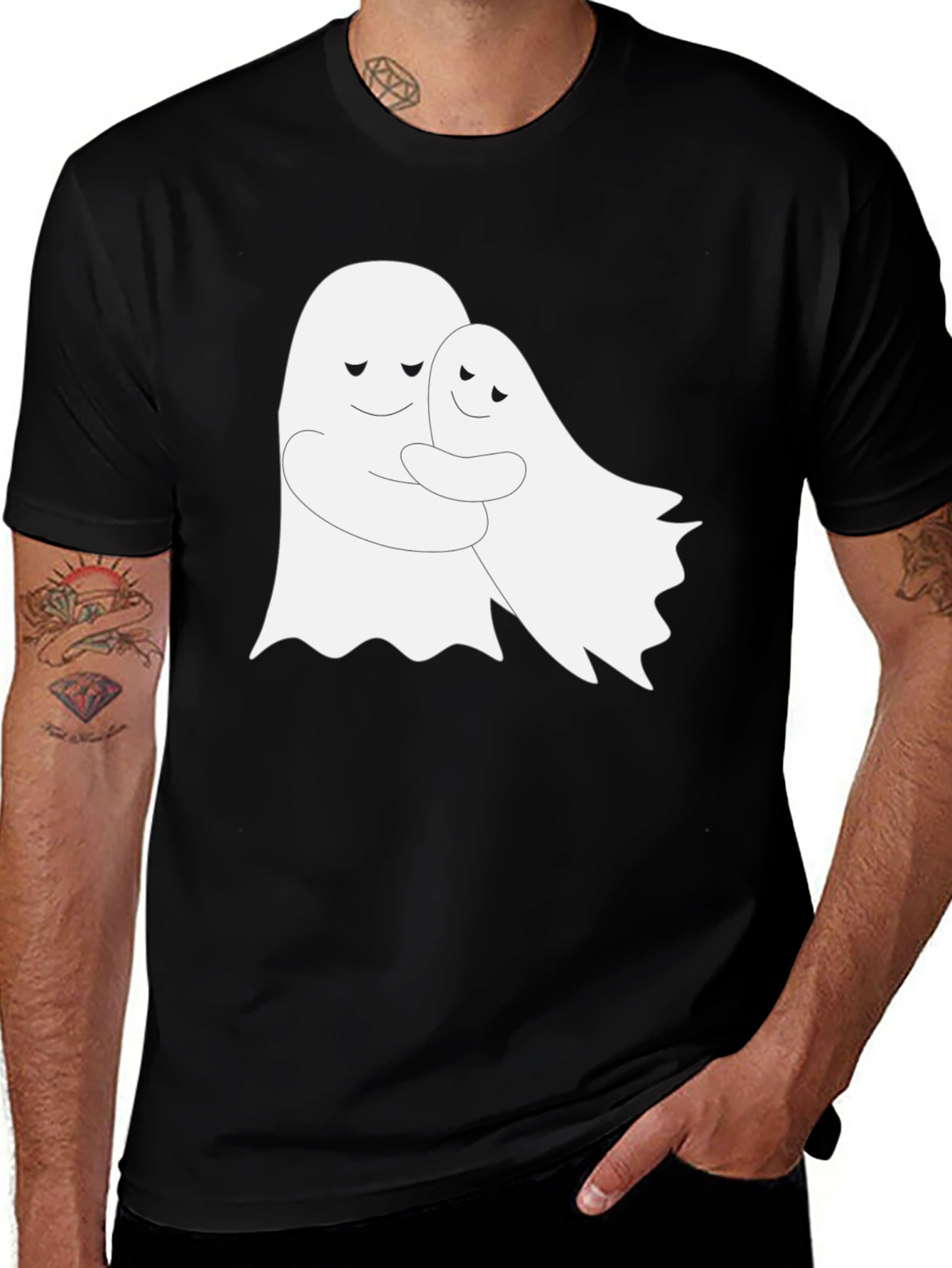 Ghost Hug Graphic Tee - Black Cotton T-Shirt
