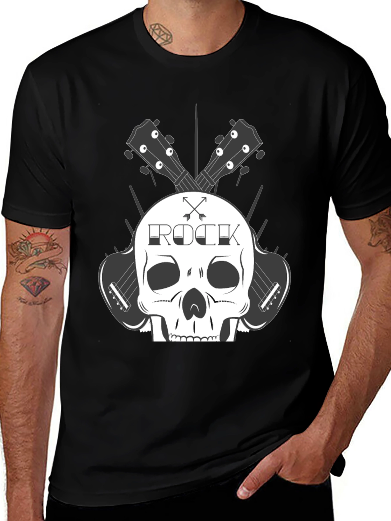 Variant 19 of Rock Skull Guitar T-Shirt - Black