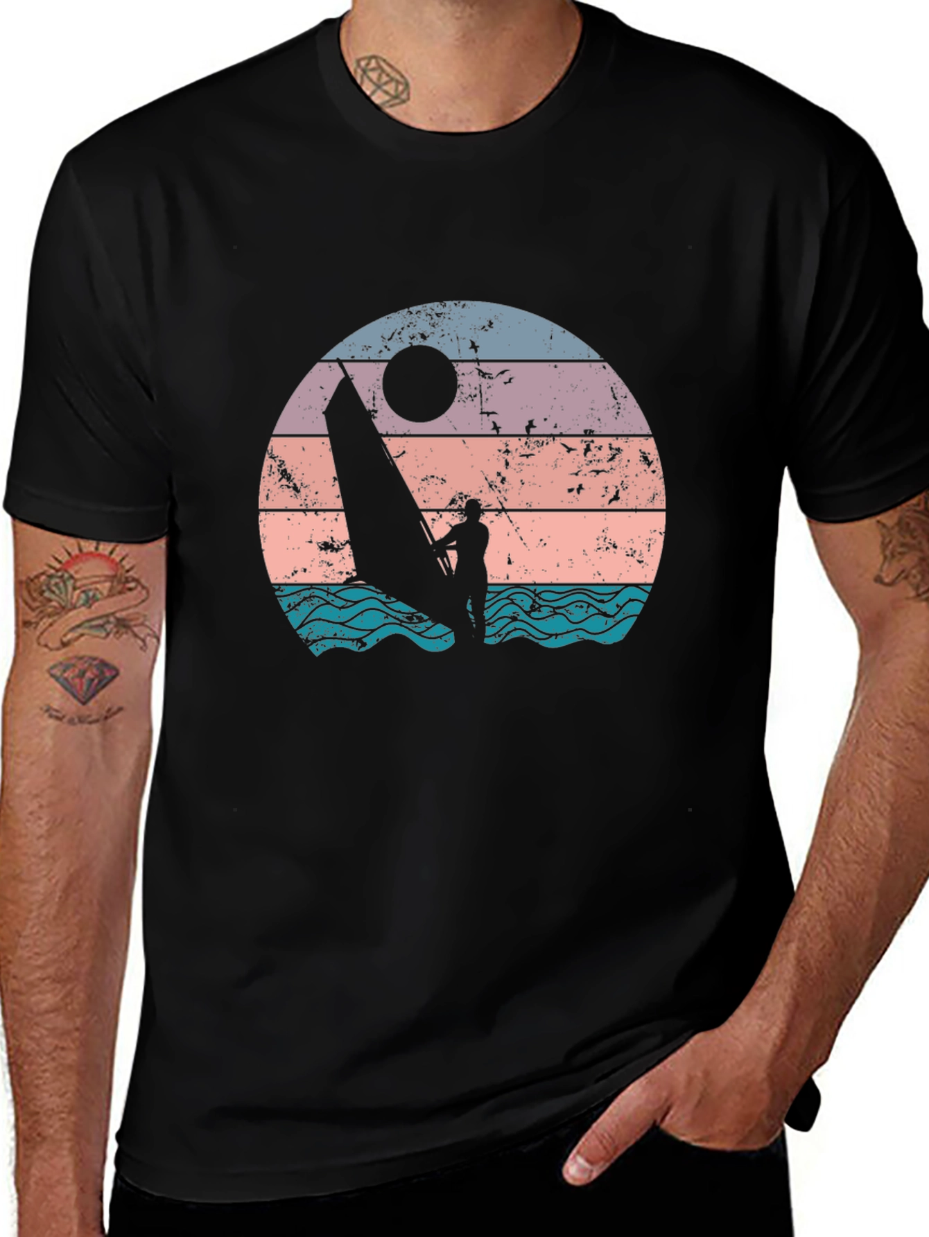 Variant 13 of Retro Windsurfer T-Shirt - Black