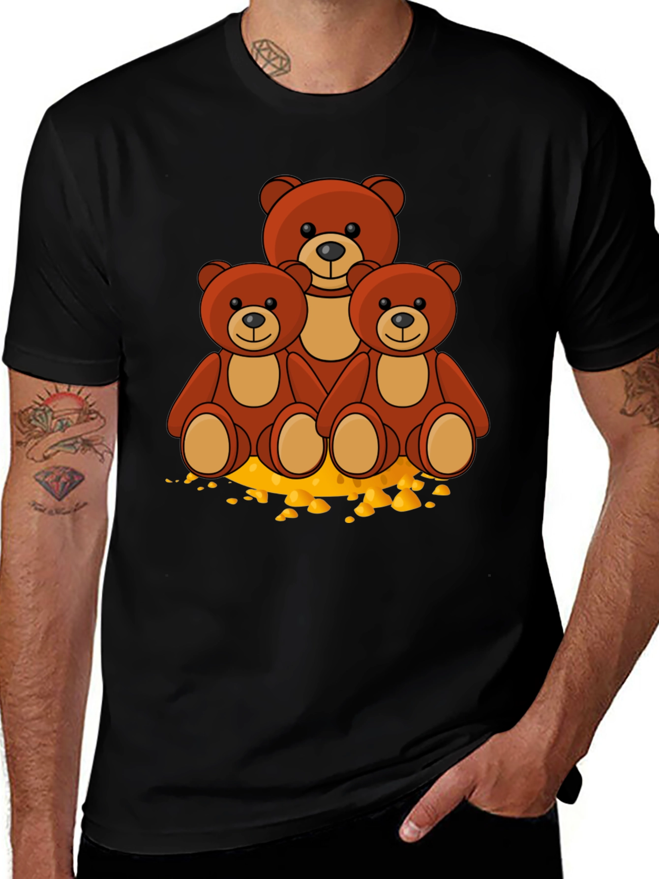 Variant 9 of Cute Bear Family Graphic Print Black T-Shirt