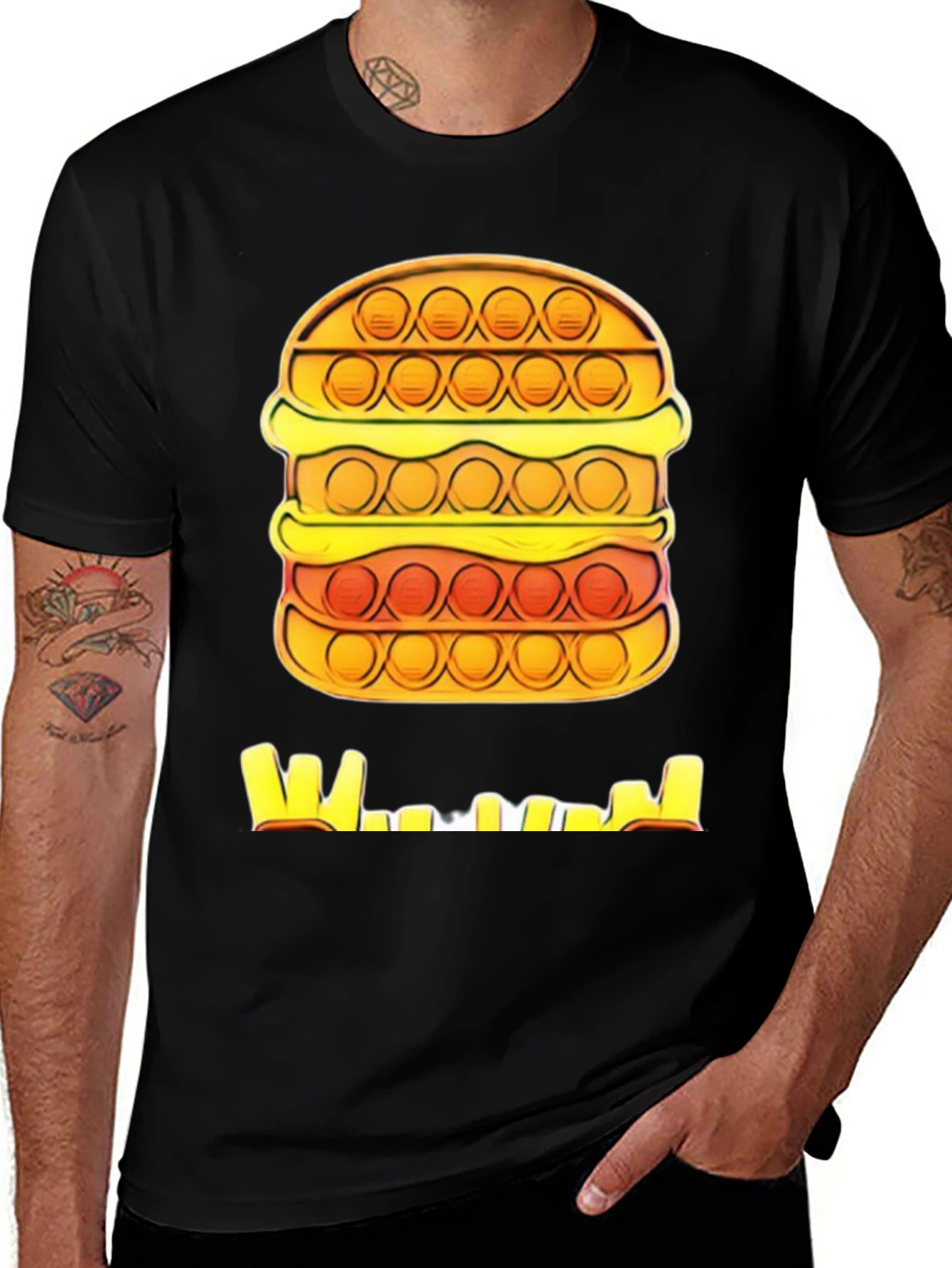 Burger Pop It T-Shirt - Black Graphic Tee
