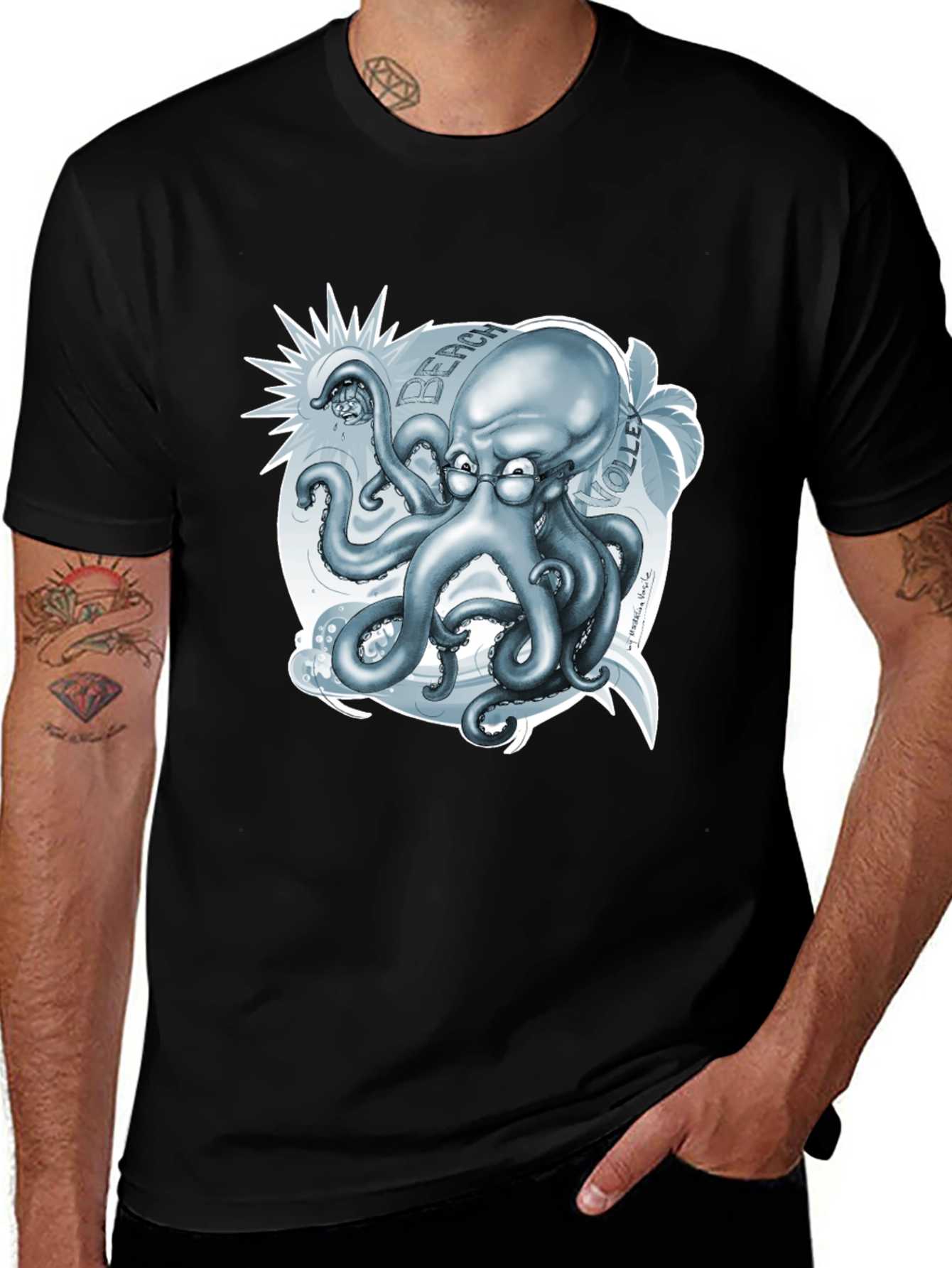 Variant 8 of Beach Volleyball Octopus Graphic Tee