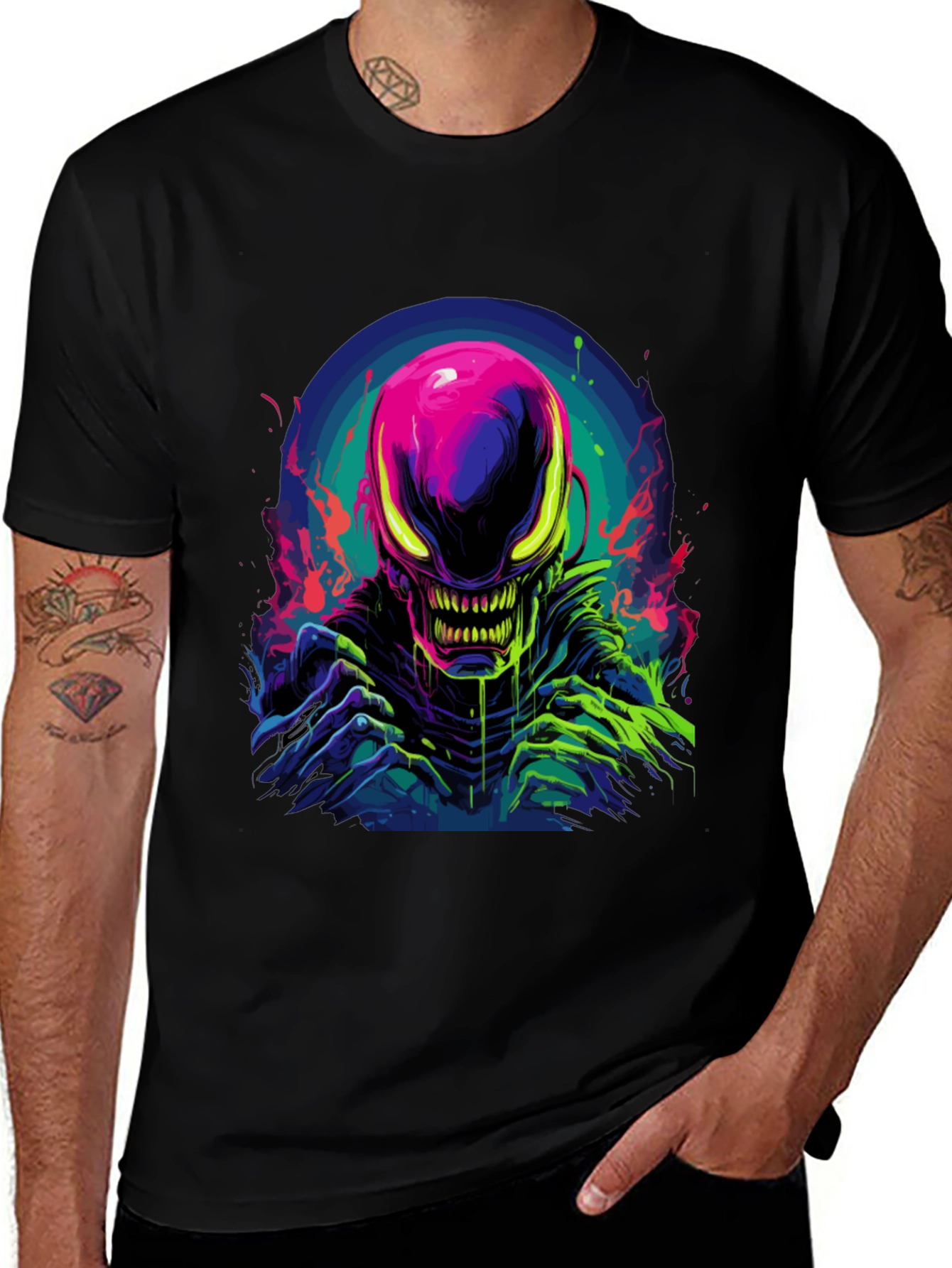 Variant 15 of Neon Alien Graphic Black T-Shirt