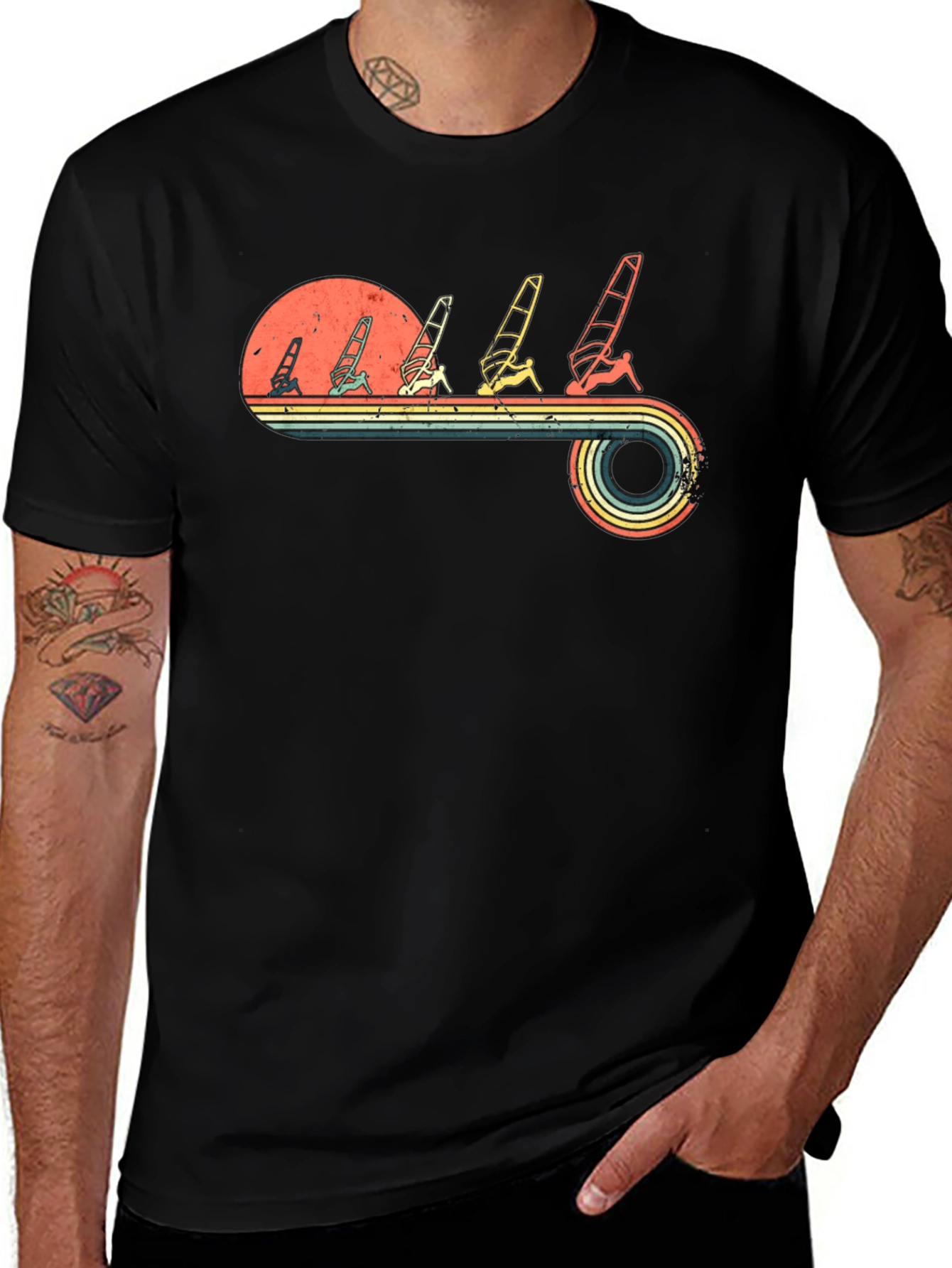 Variant 20 of Retro Windsurfing T-Shirt - Vintage Sunset Wave Design