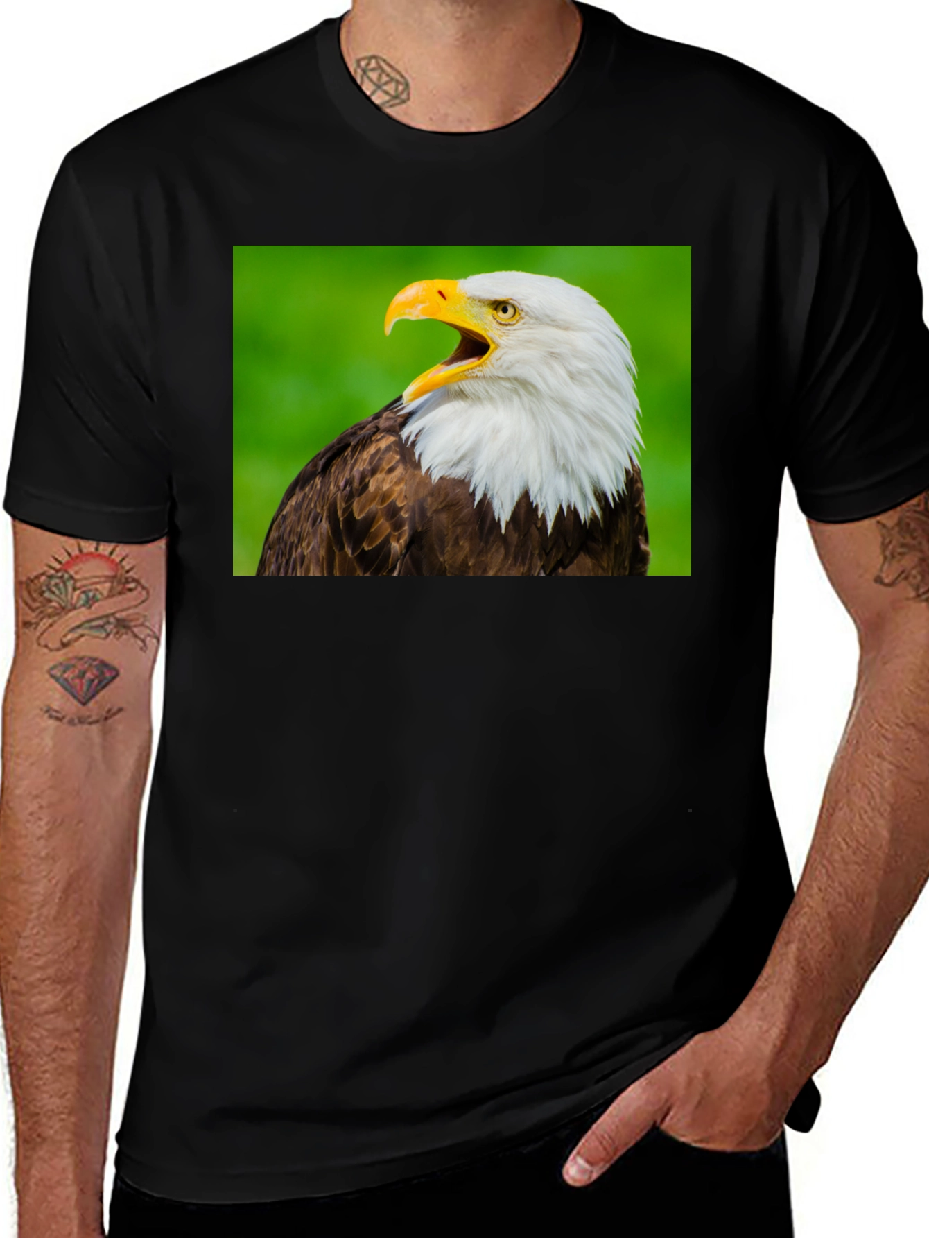 Variant 25 of Bald Eagle Graphic Print Black T-Shirt