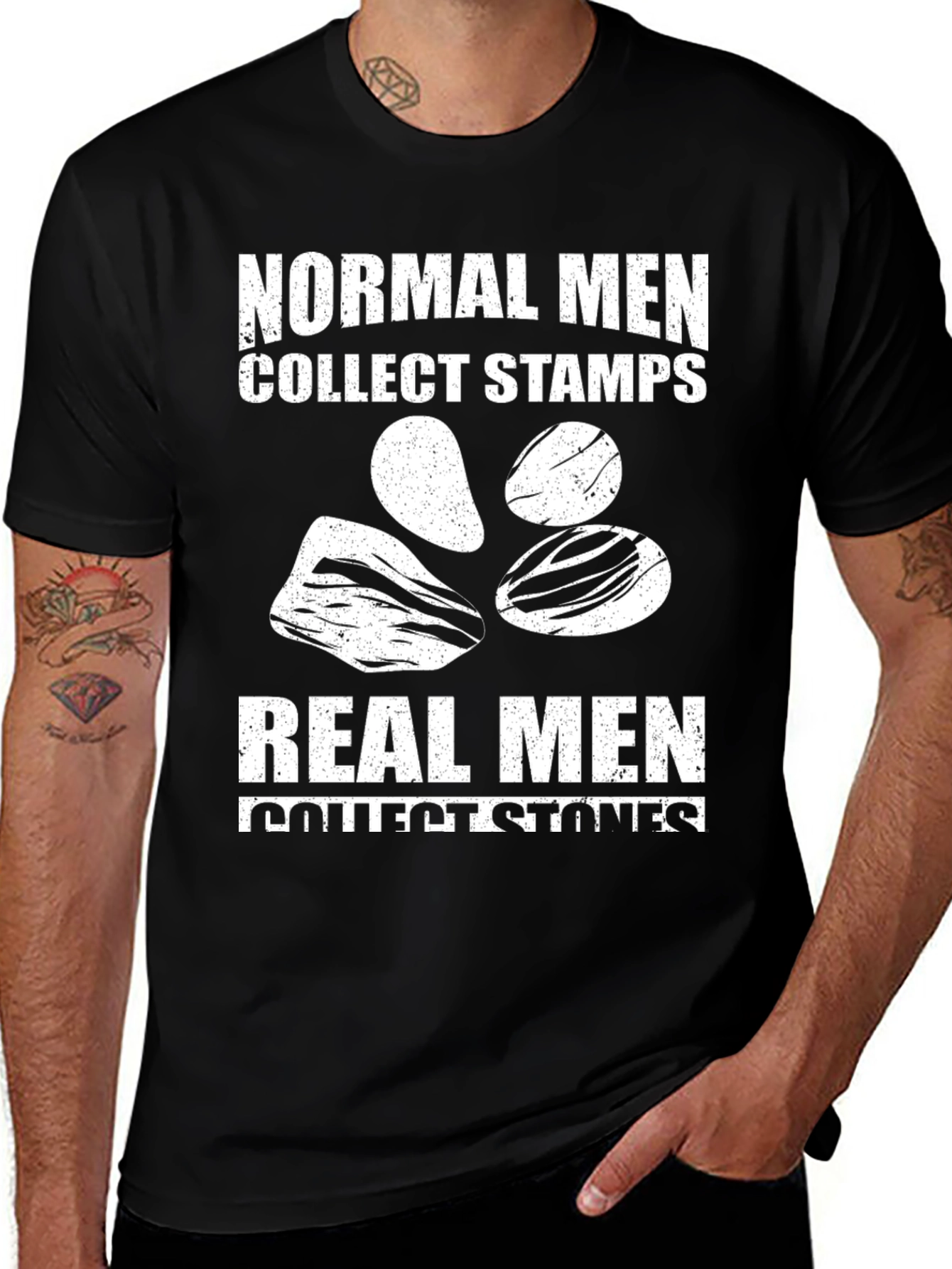 Variant 30 of Normal Men Collect Stamps, Real Men Collect Stones T-Shirt