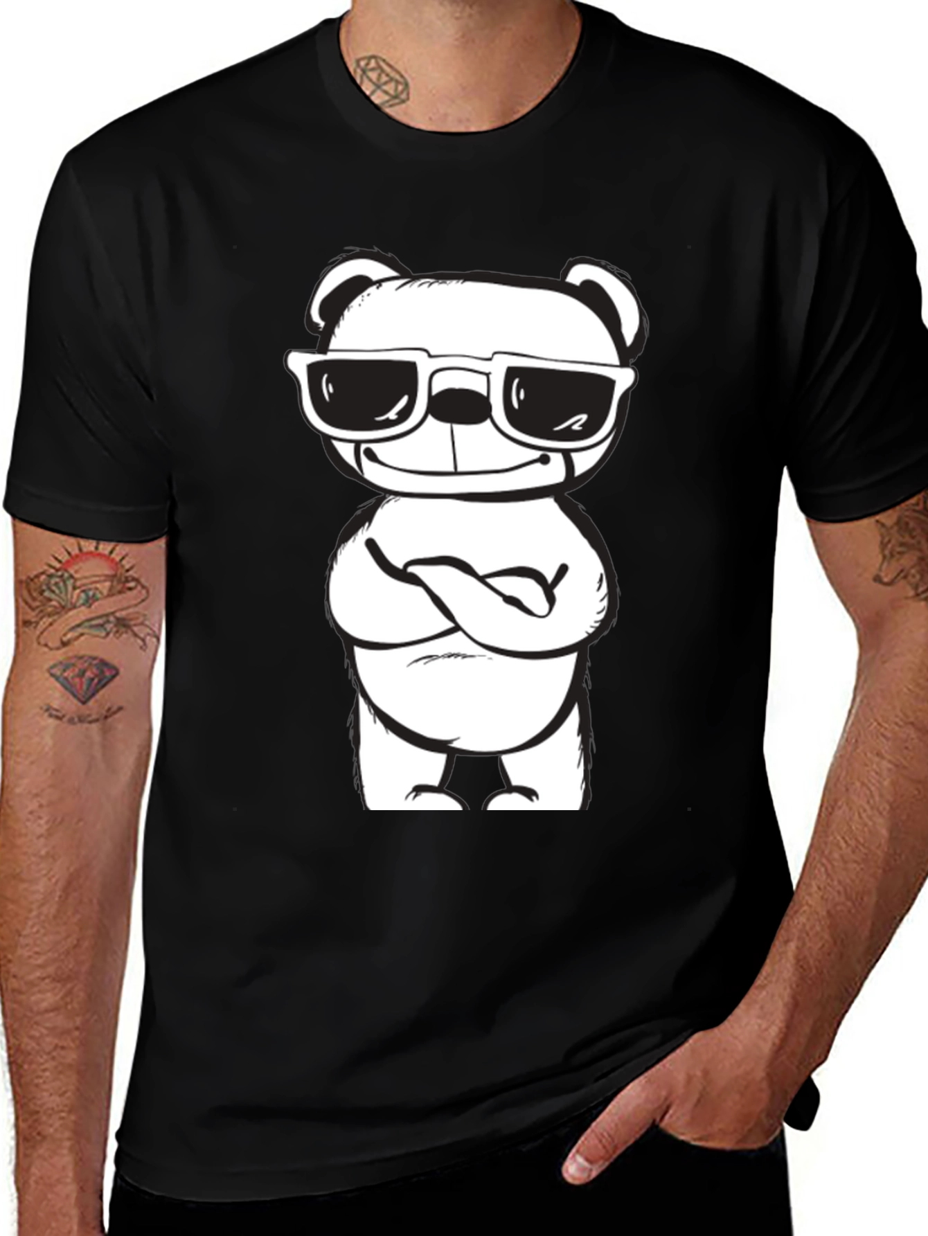 Variant 12 of Cool Bear Graphic Tee - Black Cotton Blend